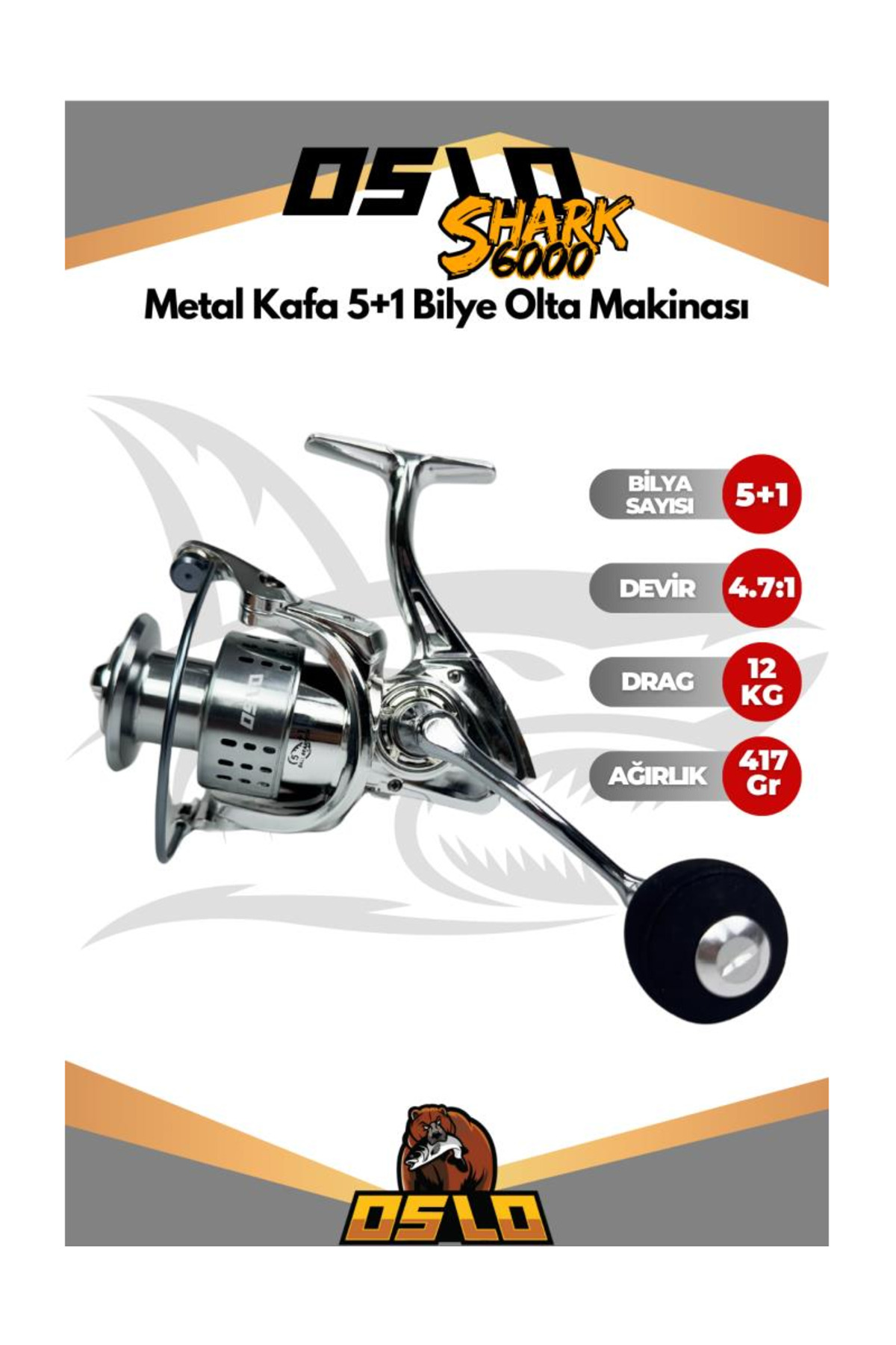 500〜600gメタルジグ 6本セット Genel Markalar Shark 6000 Metal Kafa 5+1 Bilye Olta Makinası