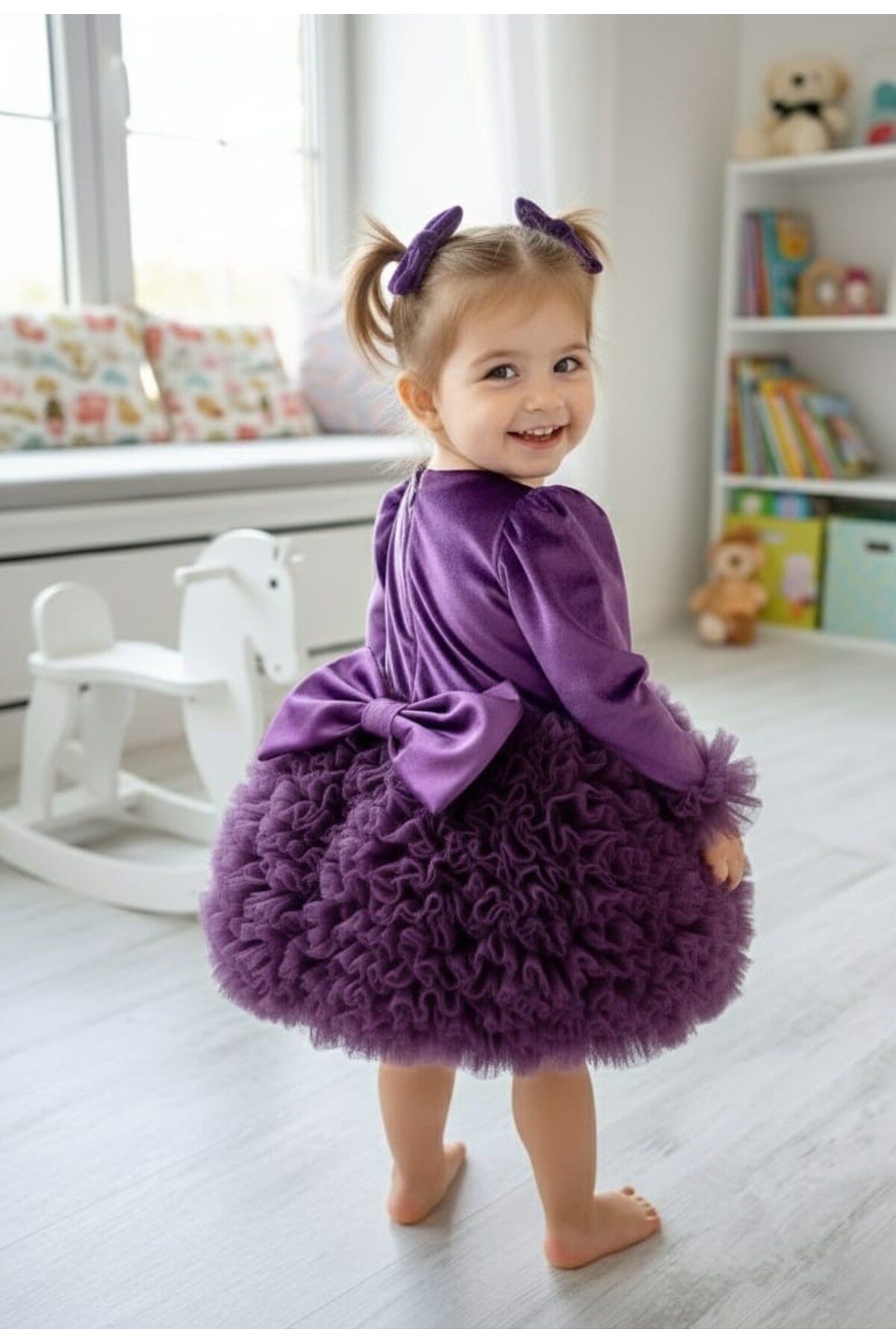 penu baby kids Mor Altı Tütü Etekli Kadife Uzun Kollu Kız Bebek Elbise fotoğrafı 5 (önizleme)