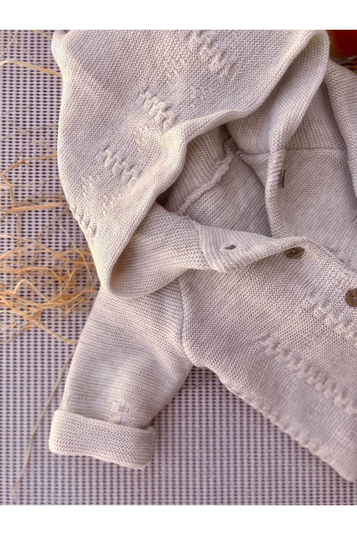 tinitins Yenidoğan Kapüşonlu Çift Katlı Triko Kız - Erkek Bebek Hırka fotoğrafı 2 (önizleme)