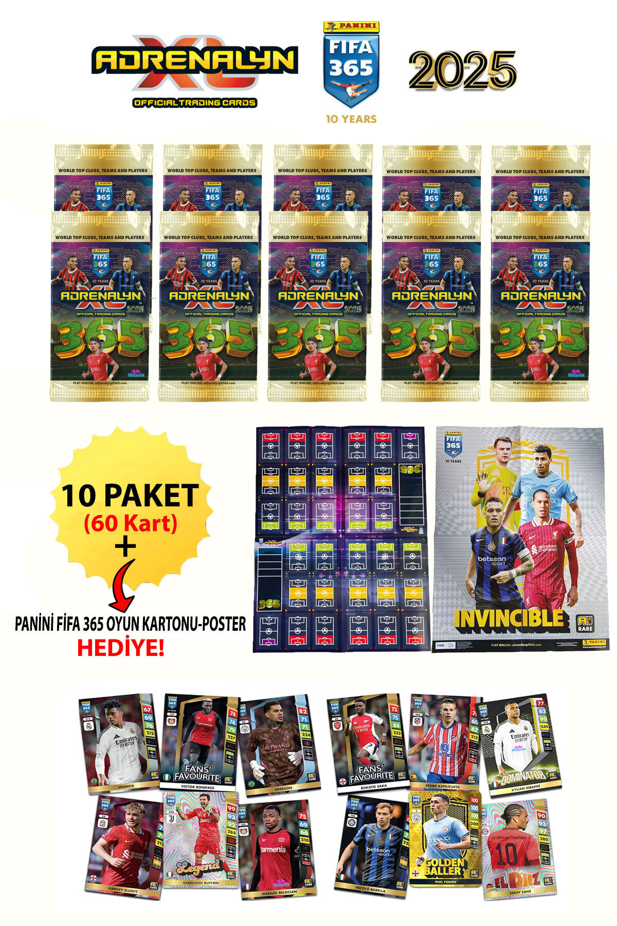 Panini FIFA 365 Adrenalyn XL 2025 10 Paket (60 Kart) Booster Trading Oyuncu Kartları