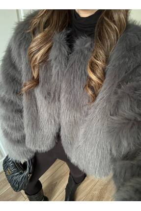 LİNDALİNA TEKSTİL Kadın Suni Astarlı Yumuşak Dokulu Crop Ceket