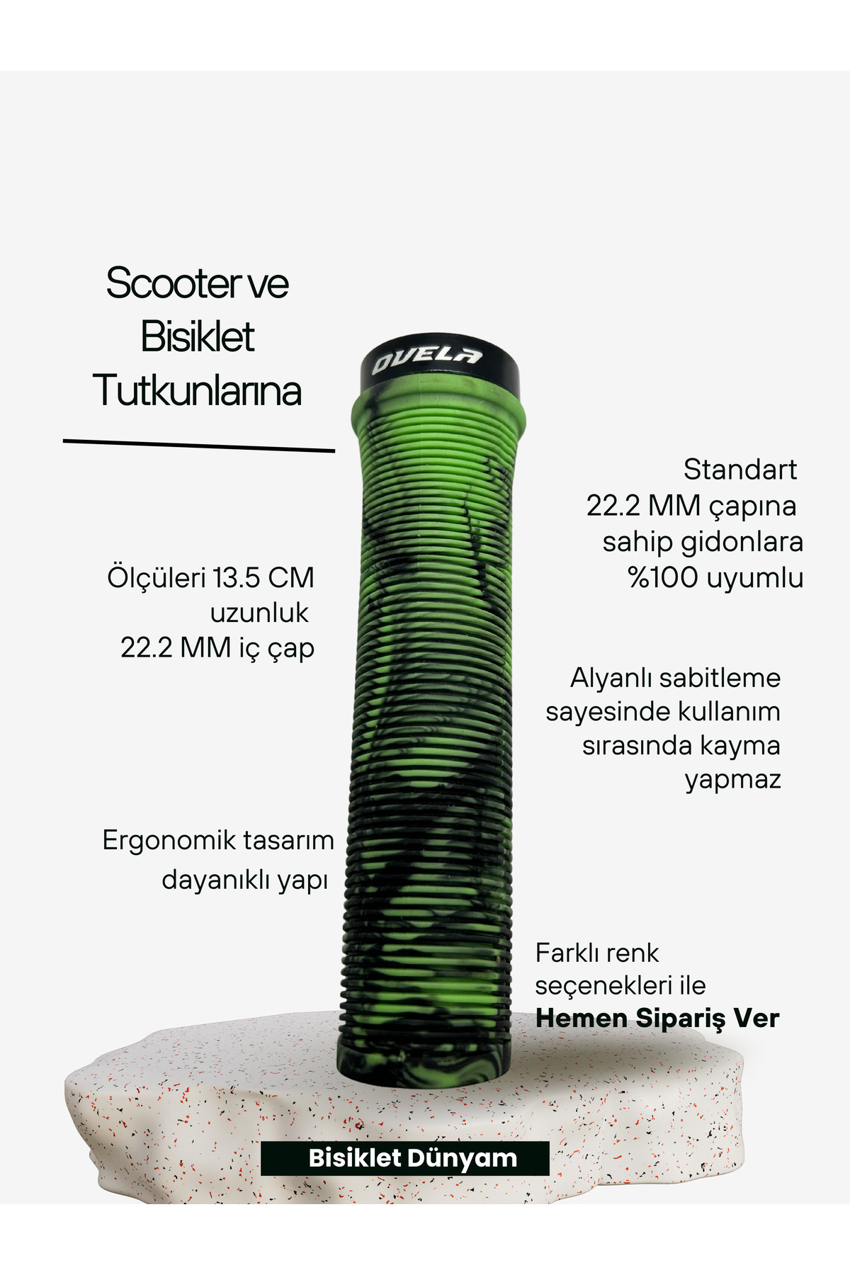 ovela Alyanlı Desenli Elcik 135MM/13.5CM Scooter & Bisiklet Uyumlu Yeşil/Siyah