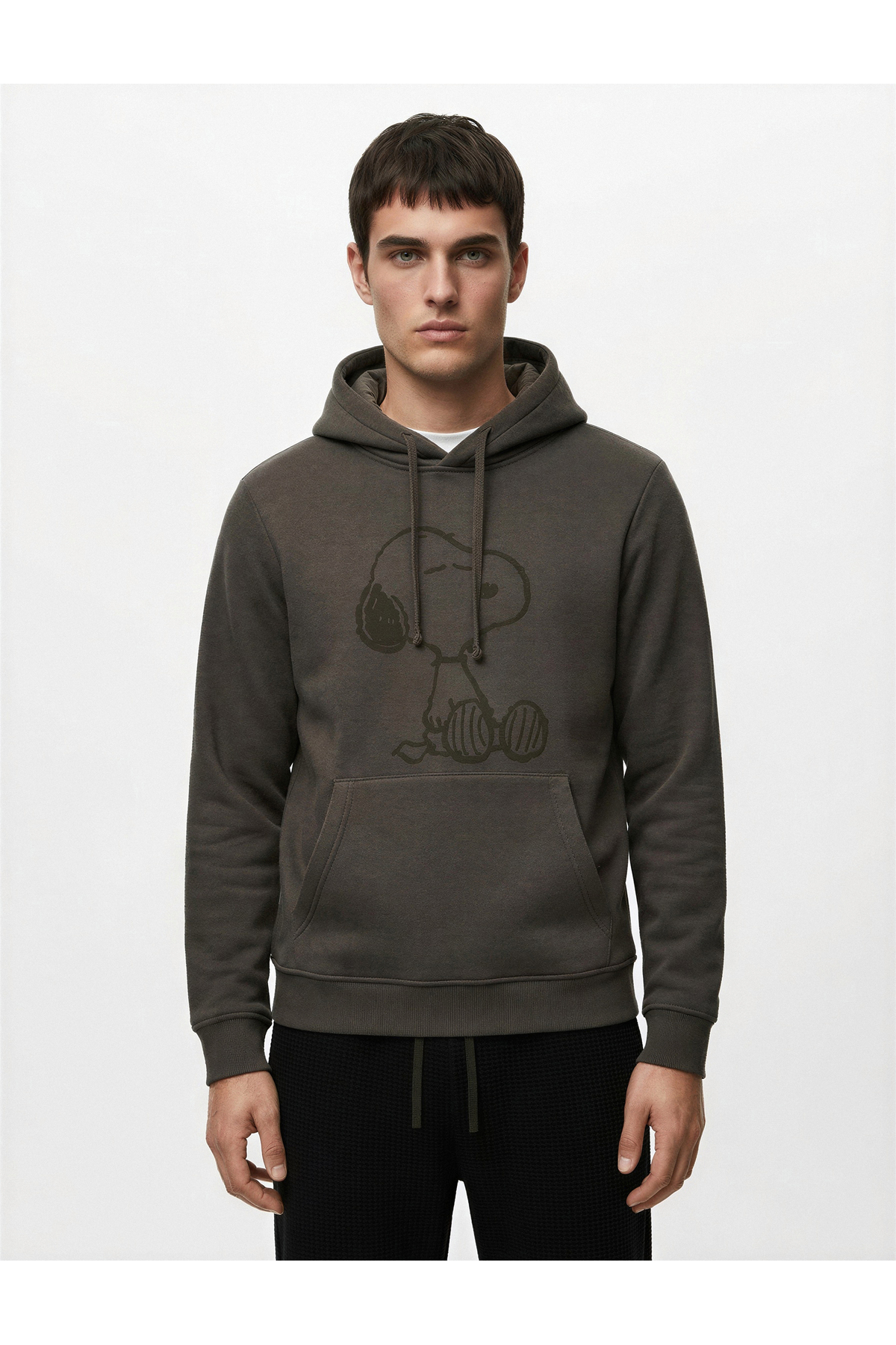 Koton Uzun Kollu Kapşonlu Kanguru Cepli Şardonlu Lisanslı Snoopy Baskılı Sweatshirt — خاکستری 6WAM70133MK