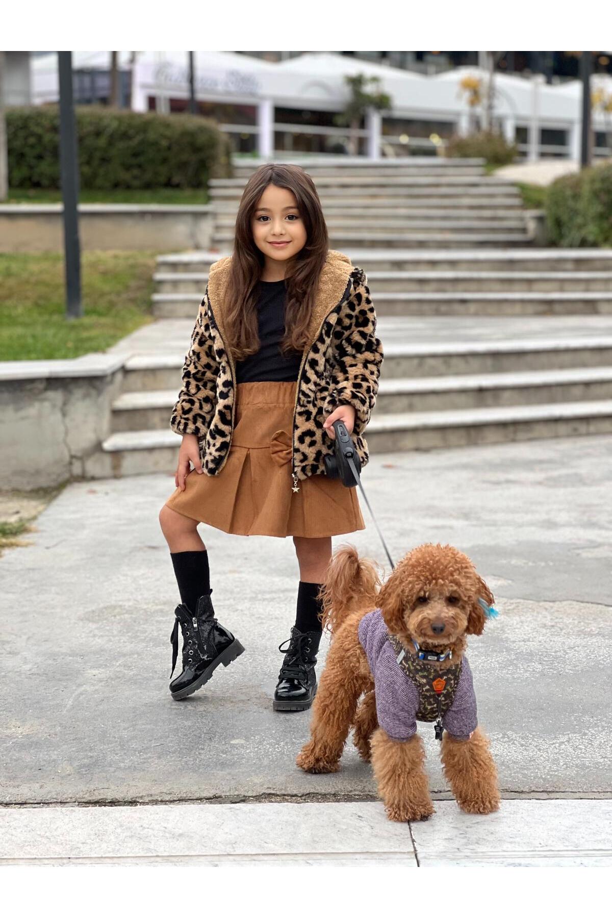 Calisa Kız Çocuk Leopar Kürklü Peluş Kaban - 3/12 Yaş - Kışlık Mont fotoğrafı 5 (önizleme)