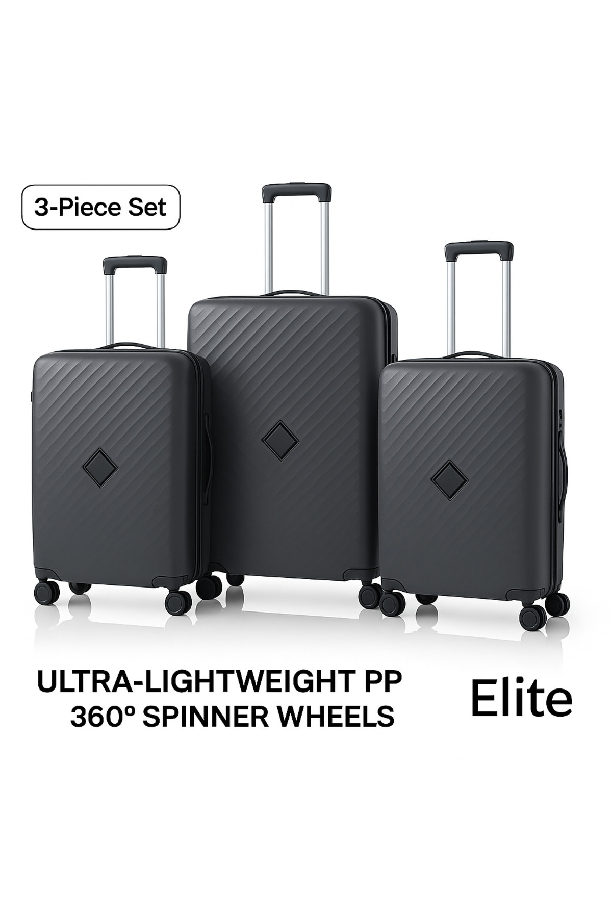 Elite PP Hard-Shell 3-Piece Luggage Set (20/24/28 Inch) – Lightweight Spinner...