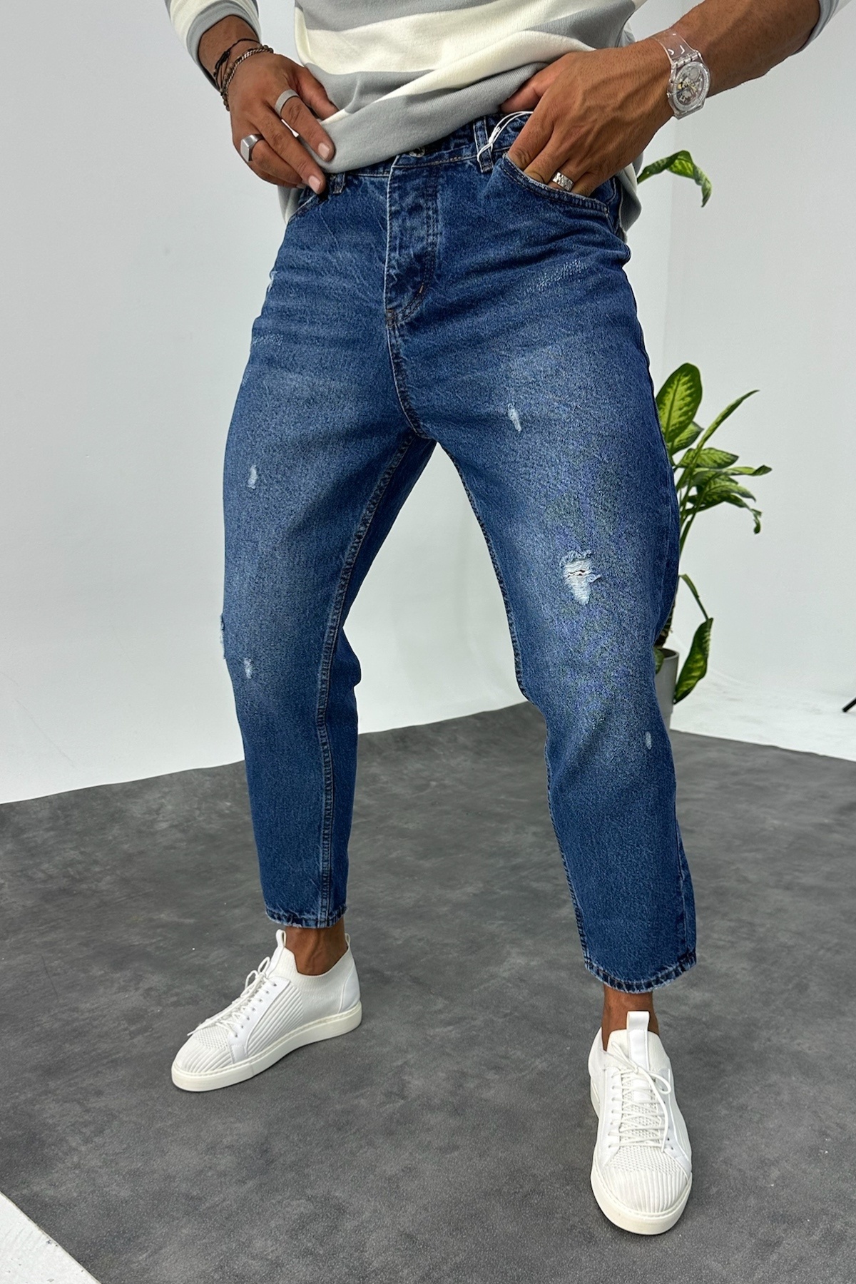 Boyfriend Men's Ripped Detailed Blue Jean Jeans