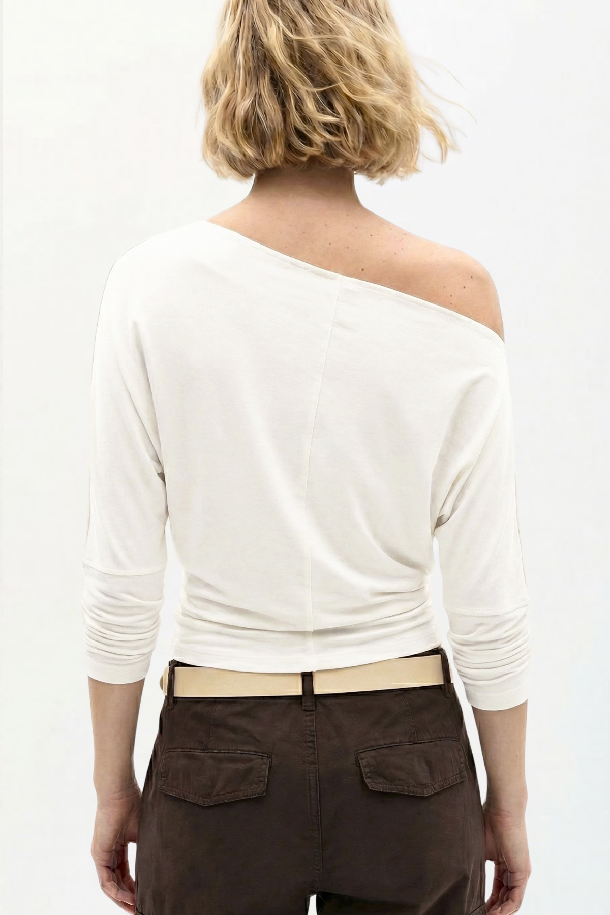 VODENS  Beyaz Asimetrik %100 Pamuk tişört - Görsel 3