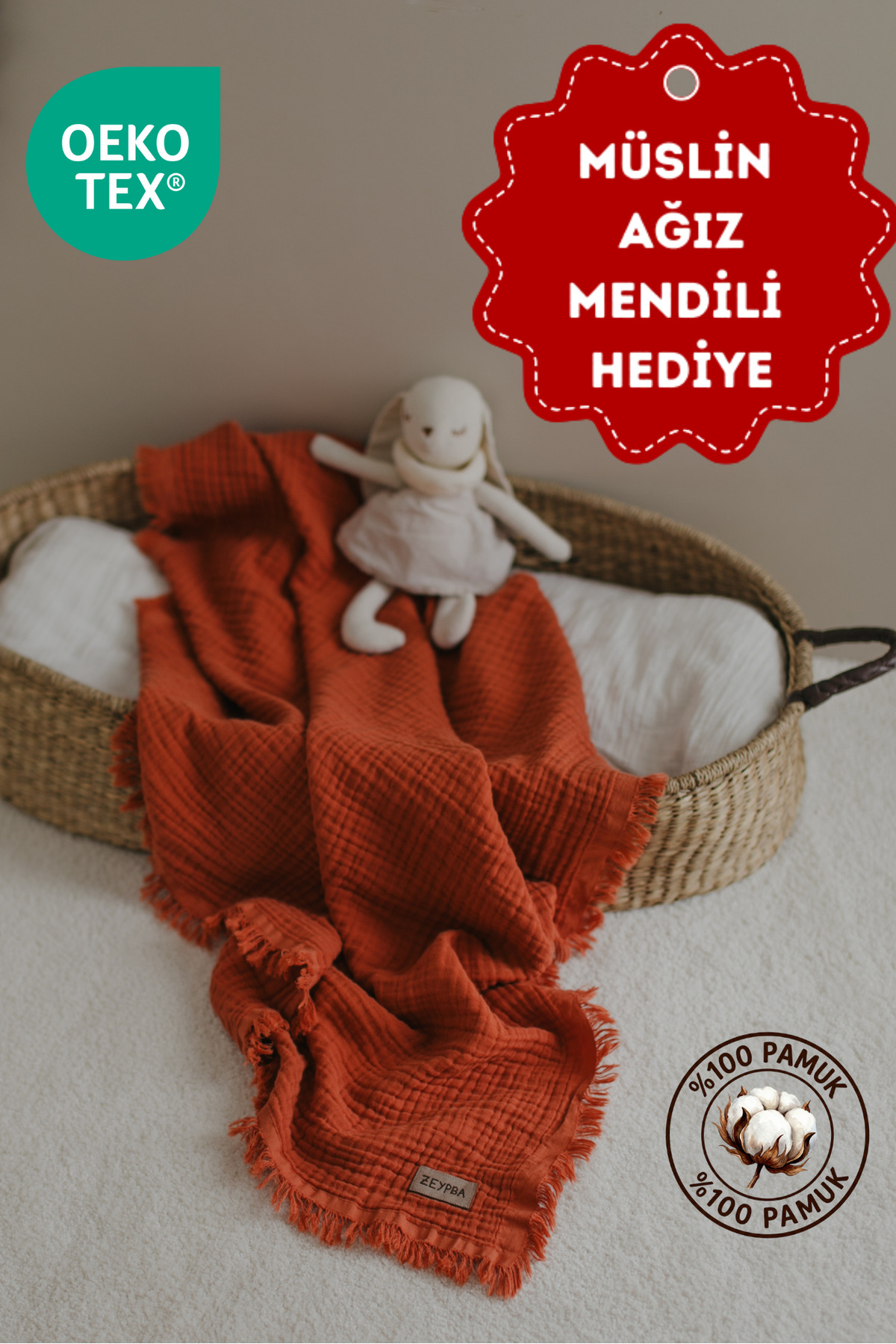 ZEYPBA Kiremit 4 Katlı Müslin Bebek Müslin Bebek Müslin Örtü 110x110cm