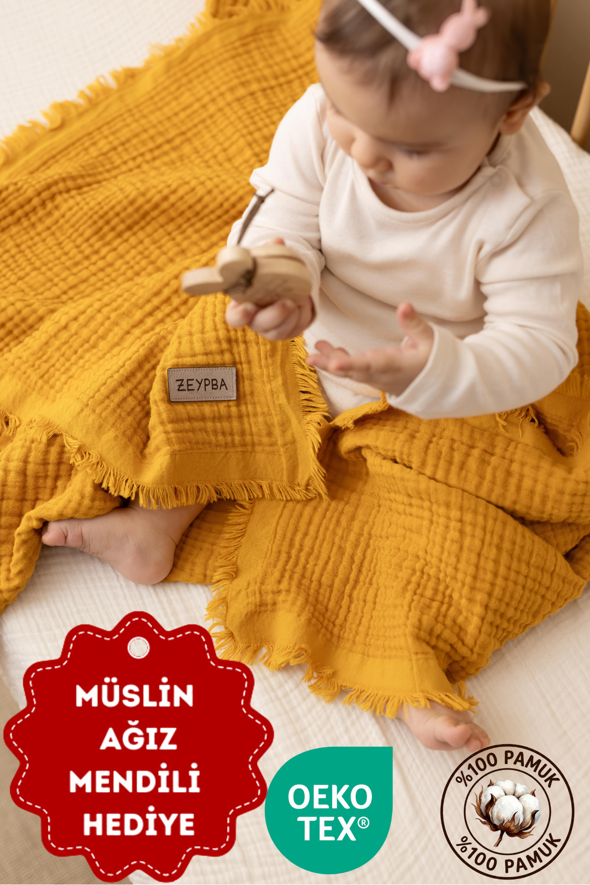 ZEYPBA Turuncu Müslin 4 Katlı Müslin 110x110cm Pamuksu Yumuşaklık