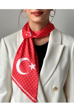 EMAYS DESIGN Türk Bayraklı Ayyıldız Desenli Fular / Kravat – Kırmızı Beyaz Şı...
