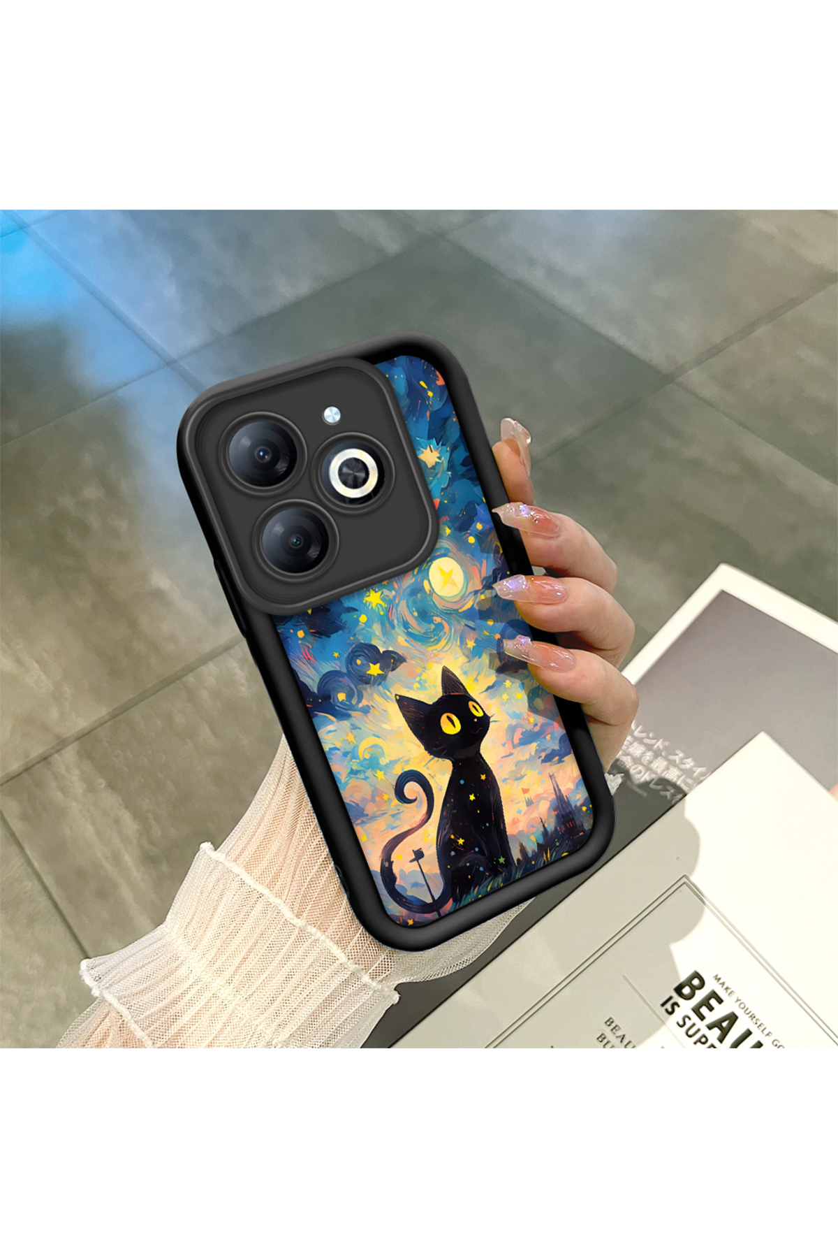 Black Silicone Cat Shock Absorbing Phone Case Compatible with Infinix Smart 8/8 Pro
