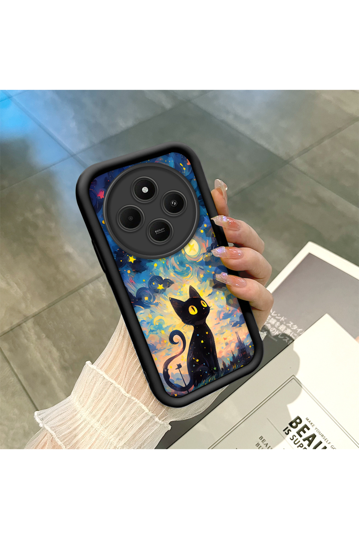 Xiaomi Redmi 14c Compatible Black Silicone Cat Shock Absorbing Phone Case