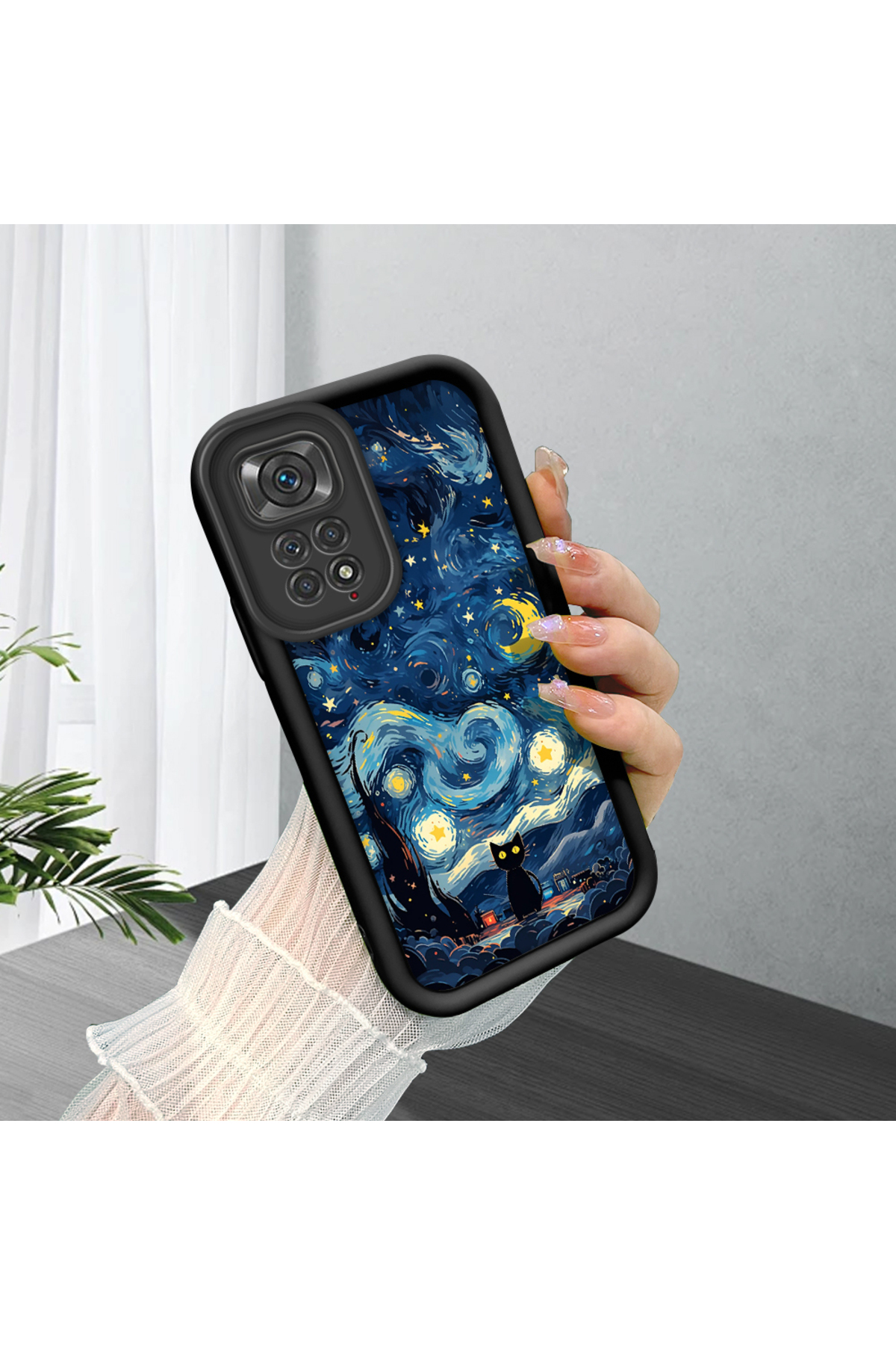 Black Silicone Cat Shock Absorbing Phone Case Compatible with Xiaomi Redmi Note 11s
