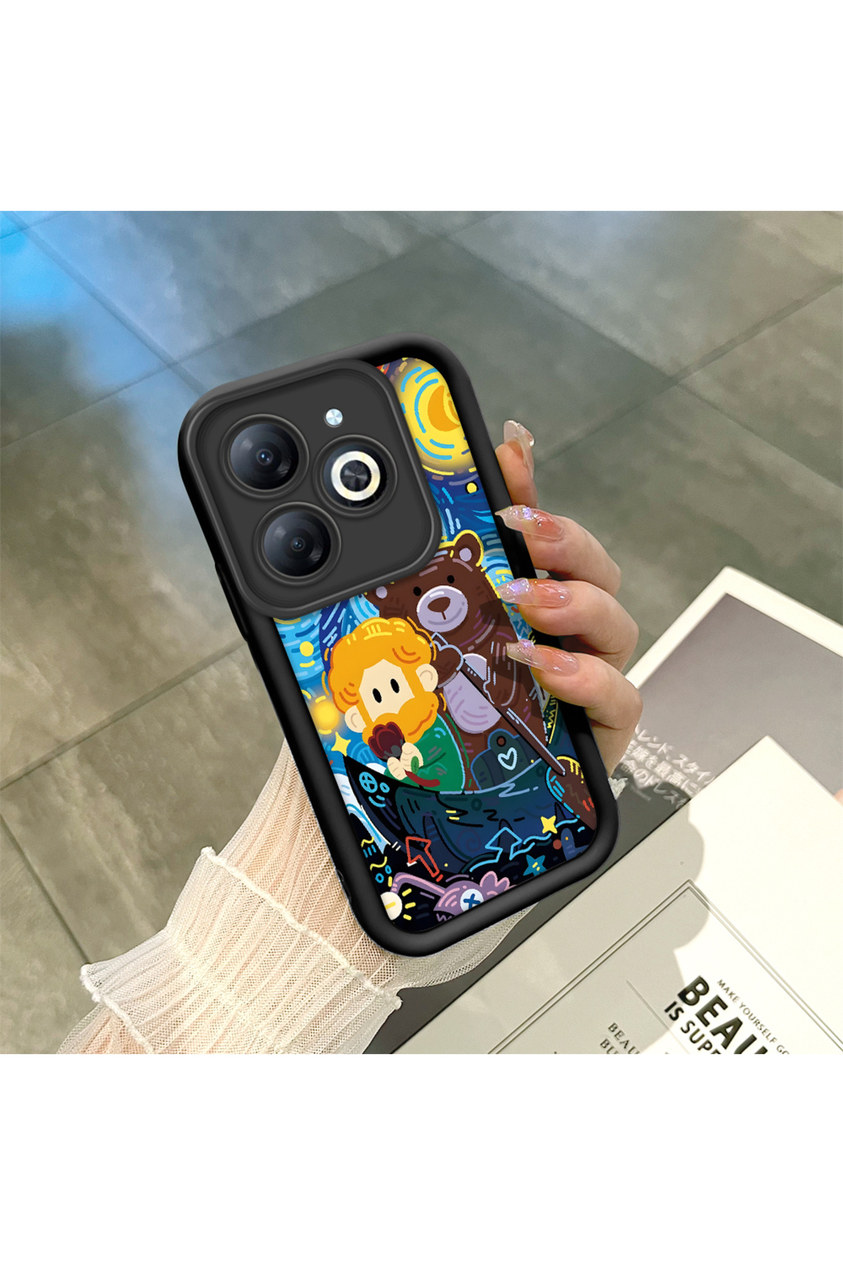 Tecno Spark 20/20C Compatible Black Silicone Van Gogh Star Night Pattern Anti-Slip Phone Case