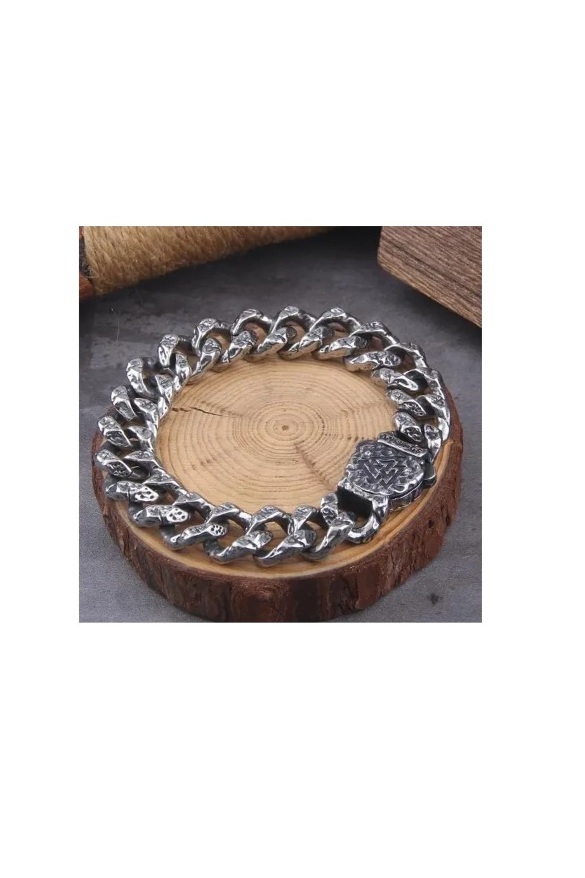 Viking Eskitmeli Valknut Pusulası Cuban Chain Yüksek Parlatma