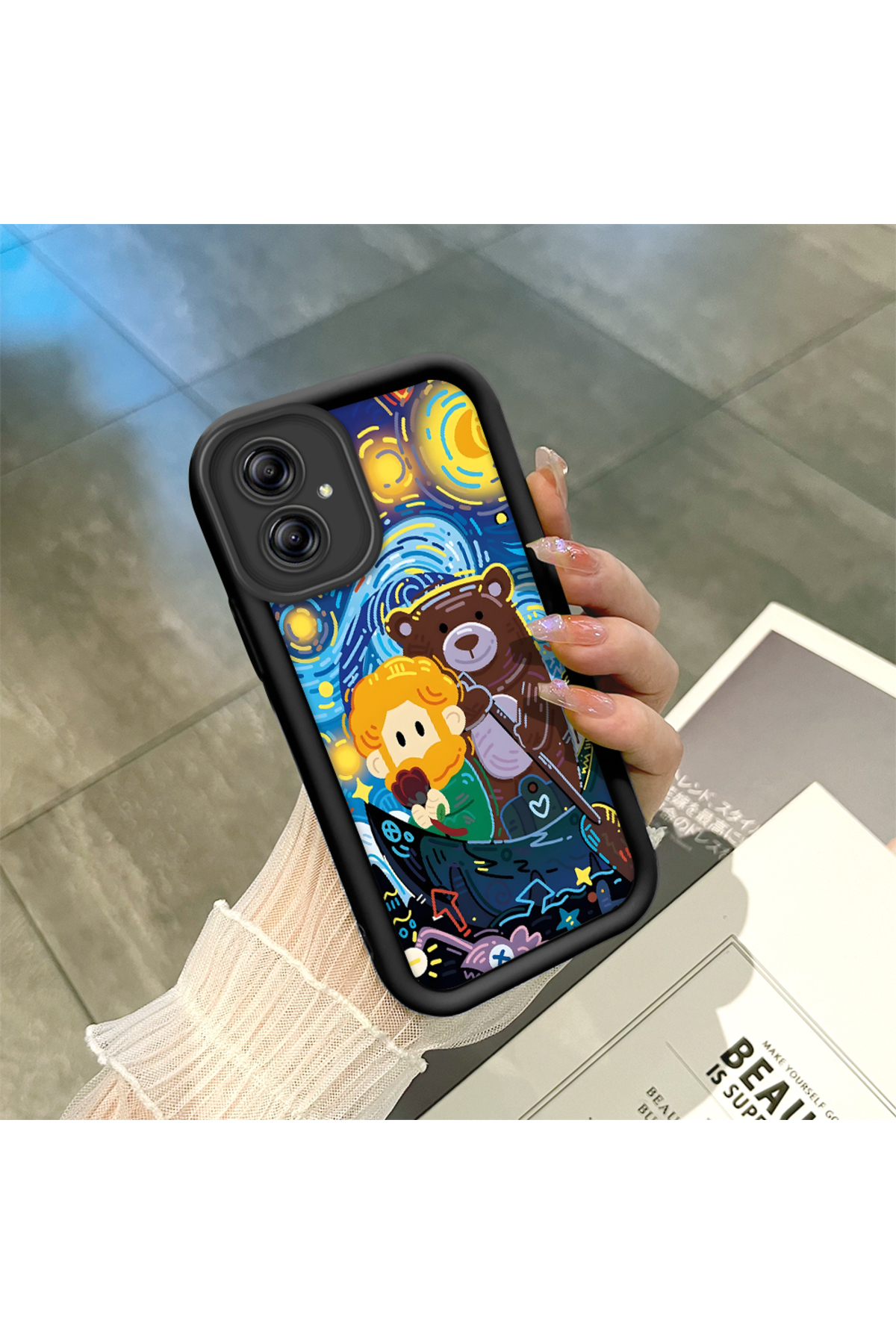 Samsung Galaxy A04e Compatible Black Silicone Van Gogh Starry Night Pattern Non-Slip Phone Case