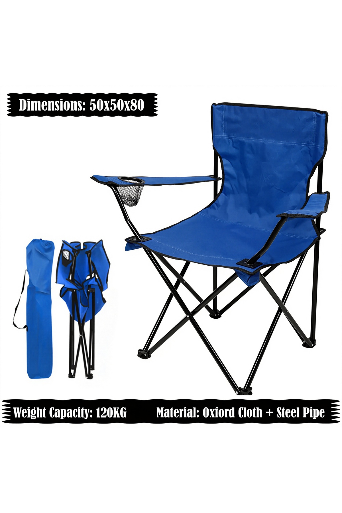 كرسي تخييم قابل للطي مع مساند للذراعين وحامل أكواب، كرسي شاطئ وحديقة قابل للطي (عبوة من 3 قطع)