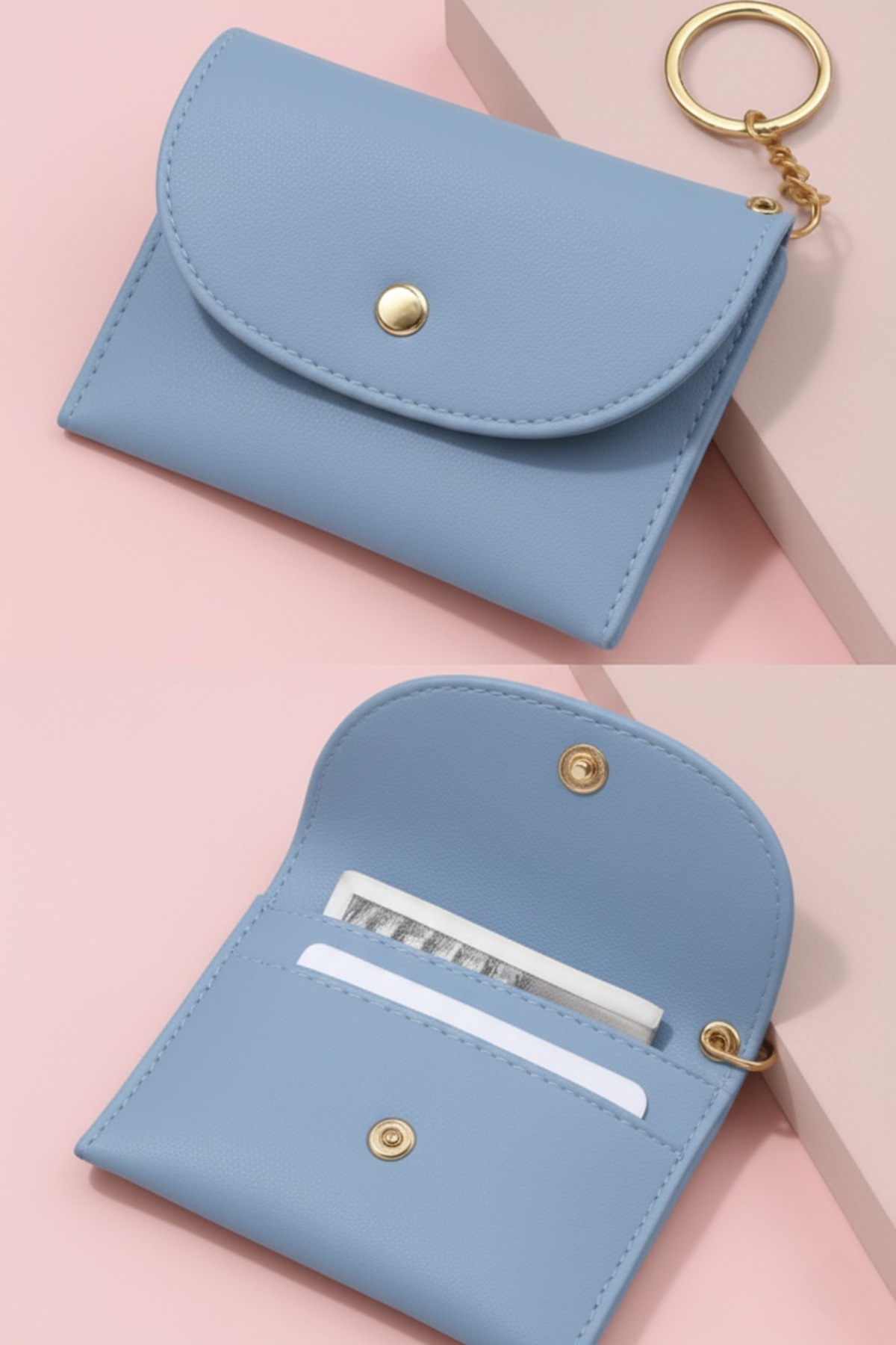 Defnella Bebe Mavi Çift Bölmeli Anahtarlıklı Mini Kredi Kartlık Cüzdan 10x7 Cm