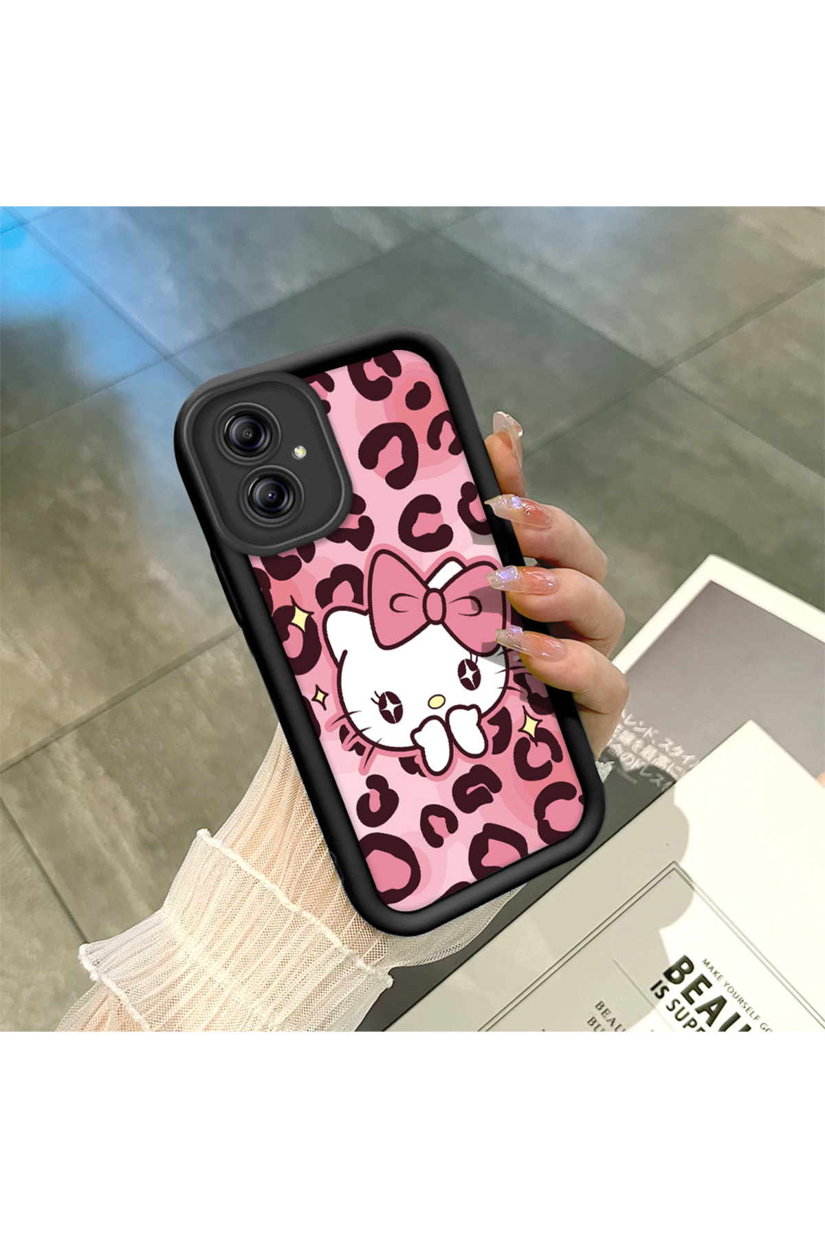 Samsung Galaxy A04e Compatible Black High Quality Silicone Leopard Pattern Kitty Case