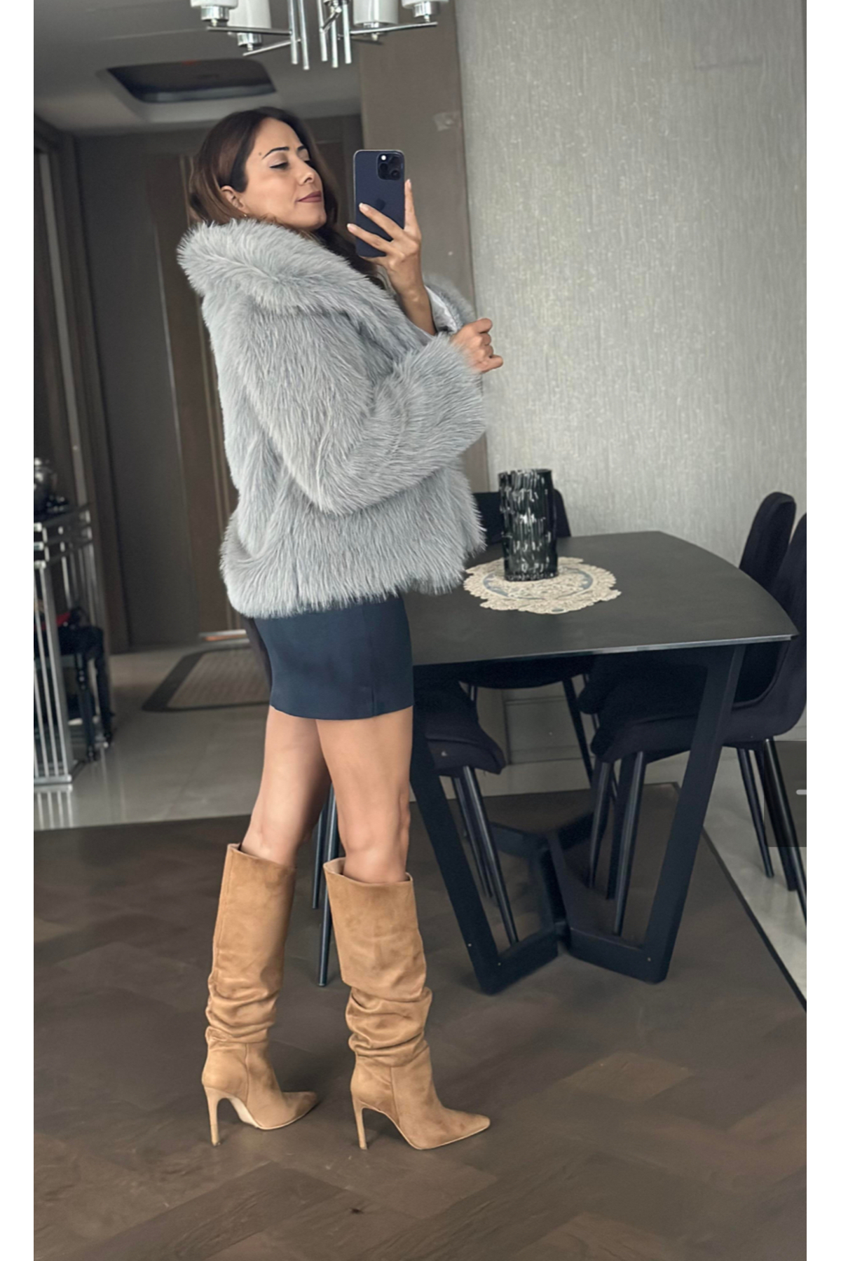DAME Kadın Zr Model Midi Boy Yumuşak Suni Kürk Mont görsel 4