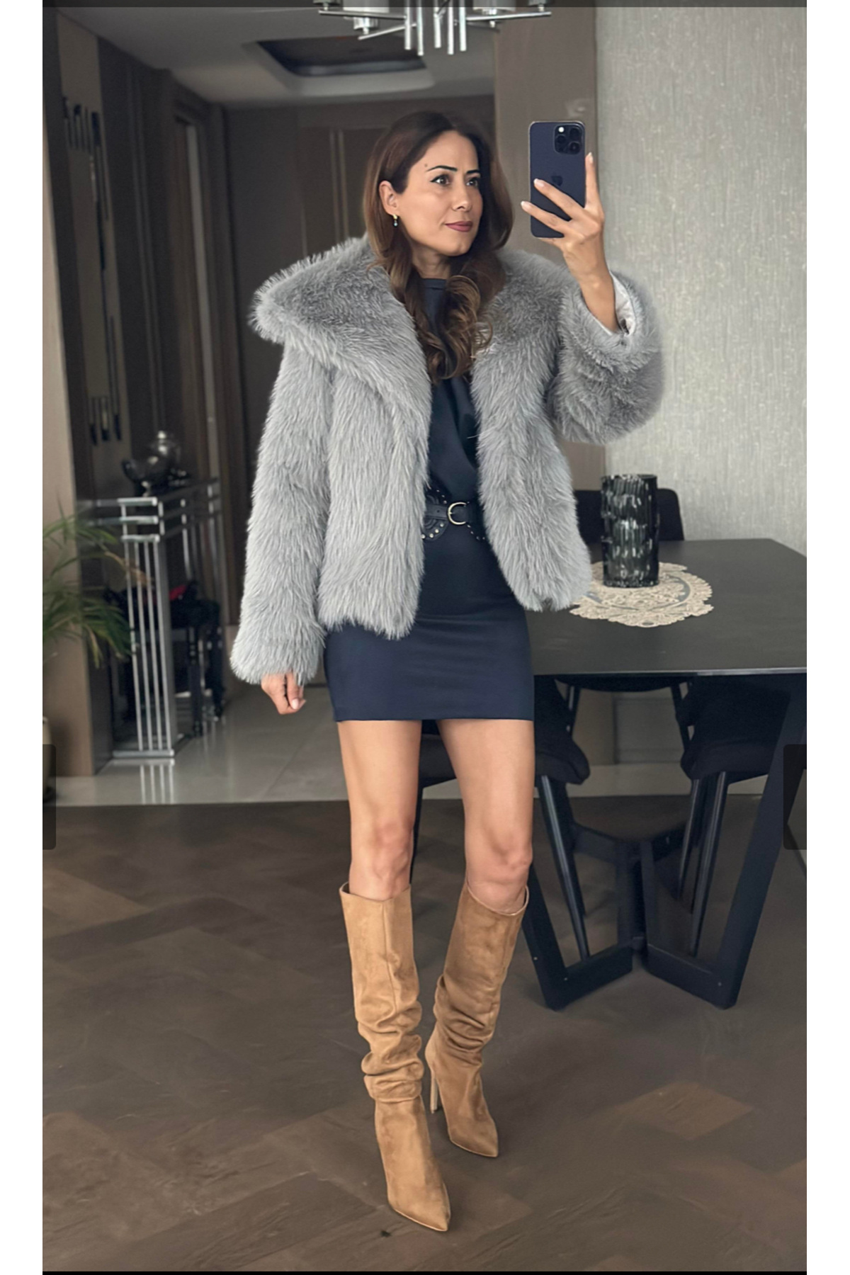DAME Kadın Zr Model Midi Boy Yumuşak Suni Kürk Mont görsel 2