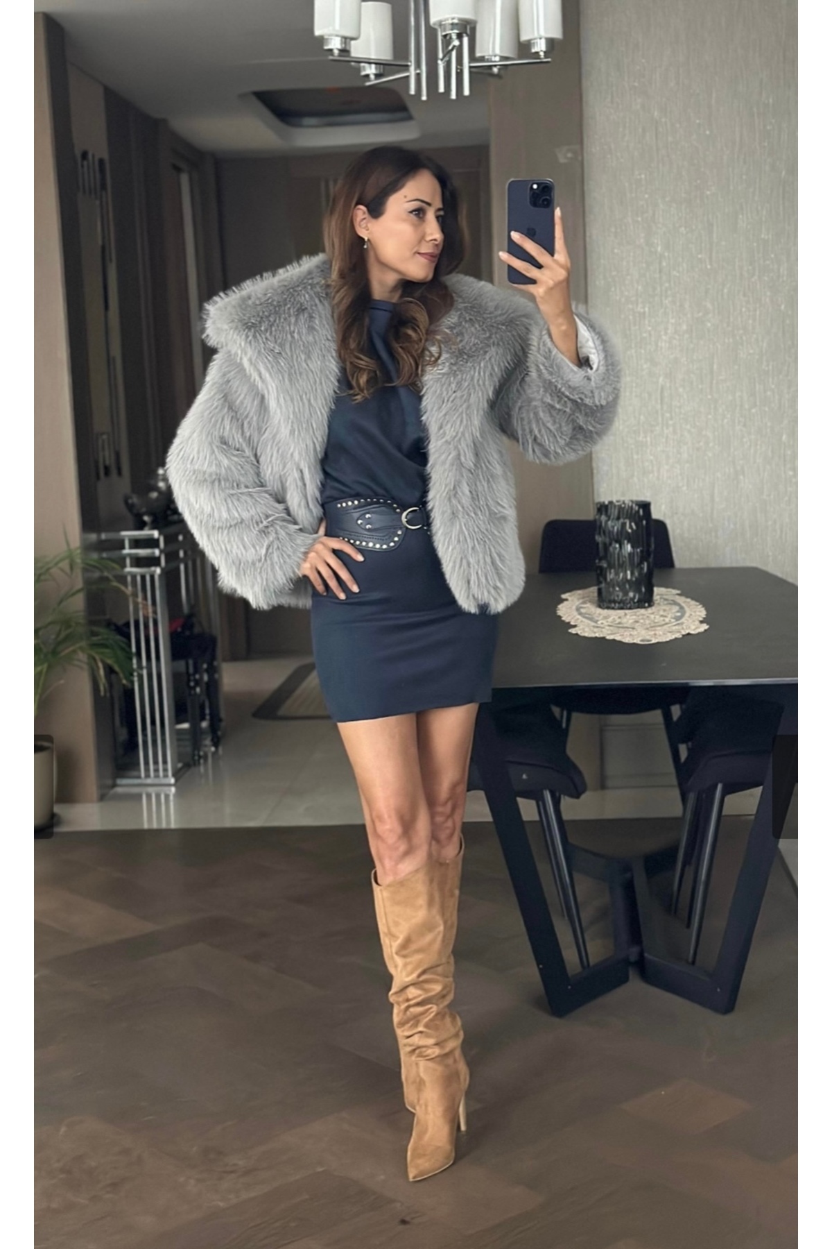 DAME Kadın Zr Model Midi Boy Yumuşak Suni Kürk Mont görsel 3