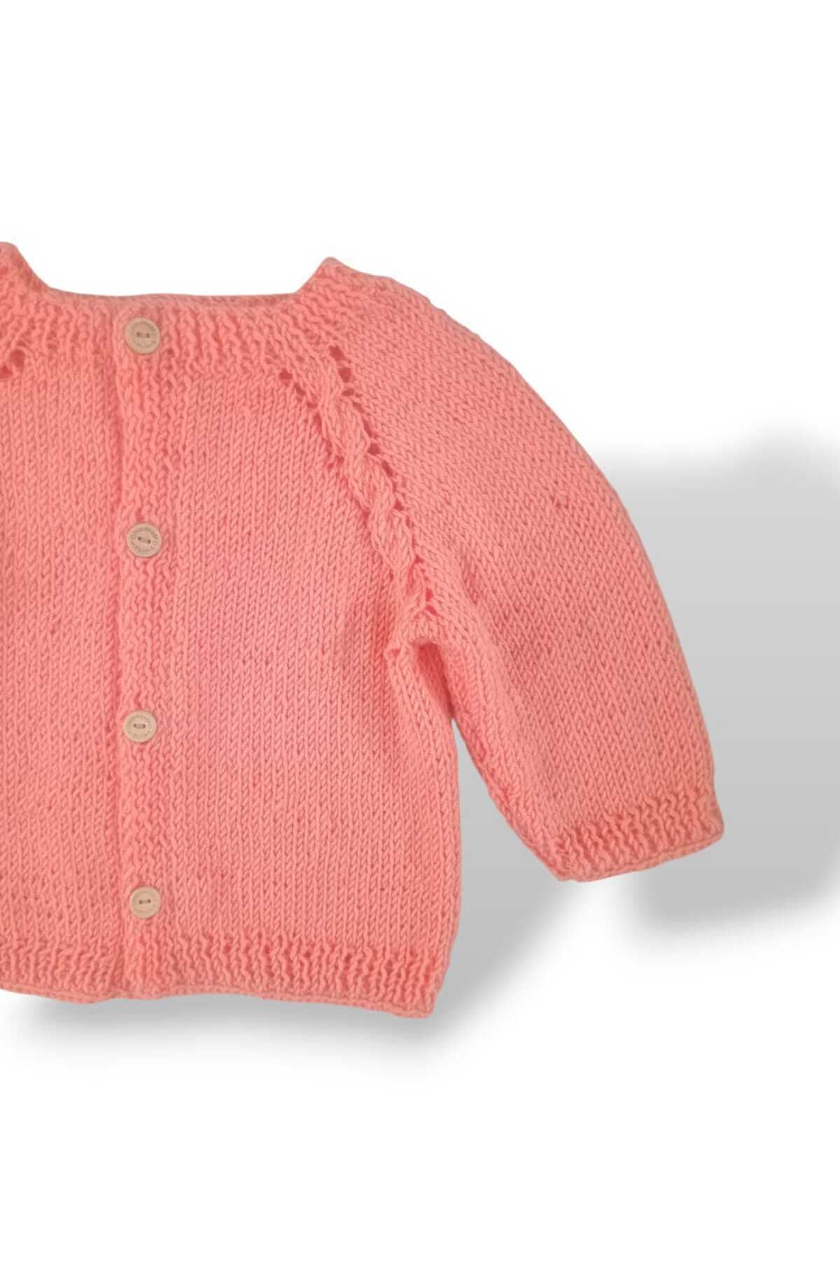 Tokuşka 1-2 Yaş Örme Somon Rengi Kız Bebek Hırkası fotoğrafı 5 (önizleme)