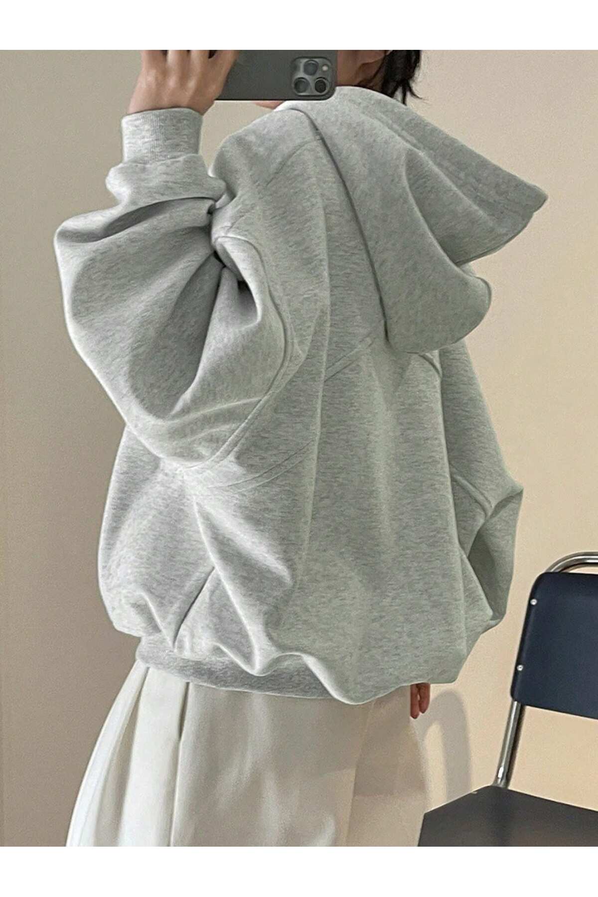 MONFİ  KADIN OVERSİDE FERMUARLI CEKET - Görsel 3