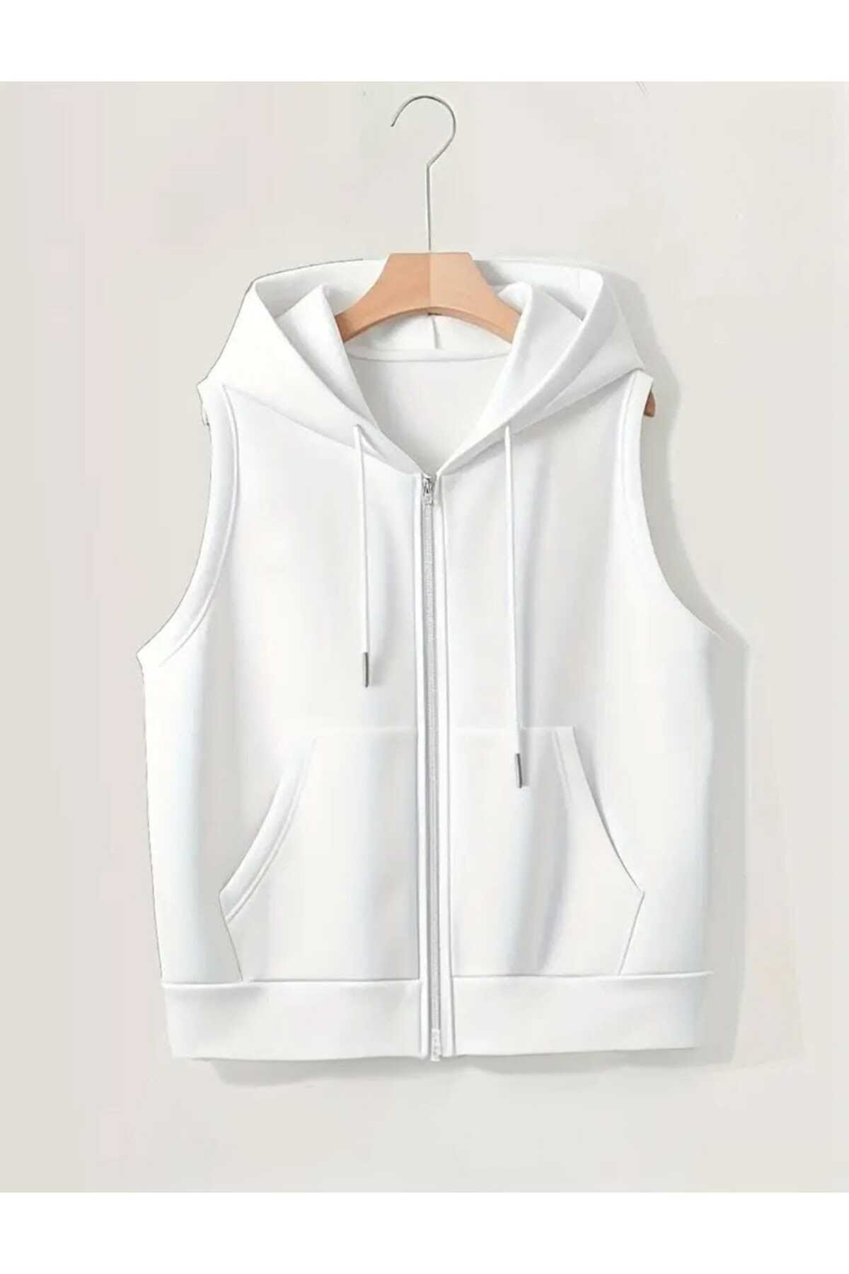 Lerix mod  LERİXMOD-UNISEX KADIN ERKEK 3 mevsimlık kanguru cep detaylı kapşonlu fermuarlı yelek iki iplik