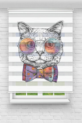 Perdecizade (ENXBOY)KEDİ DİJİTAL BASKILI ZEBRA PERDE-COCUK ODASI-STOR PERDE