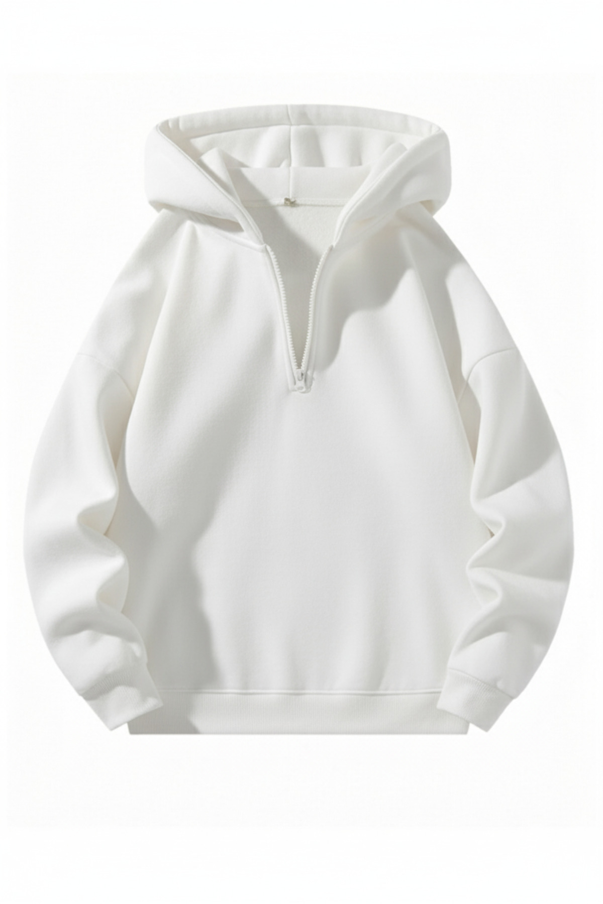Unisex Erkek/Kadın YARIM FERMUARLI KAPÜŞONLU Renkli Özel Pamuklu Oversize Sweatshirt — سفید YARIMFERMUAR-KAPŞON-MODARİCH