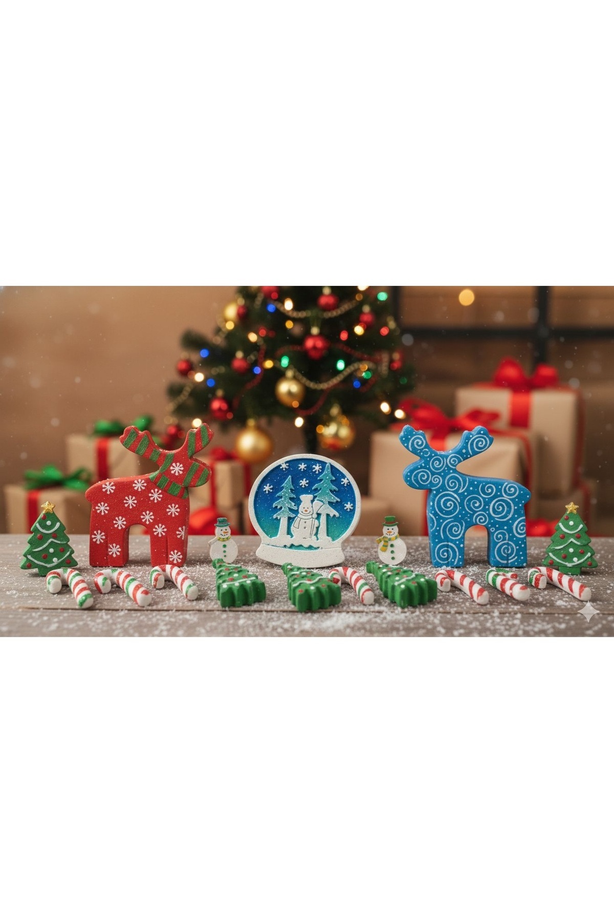 bibloksi Taş Figür Boyama Seti Yılbaşı Konsepti Hediyelik 15 Figür + 6 Renk Boya + Fırça