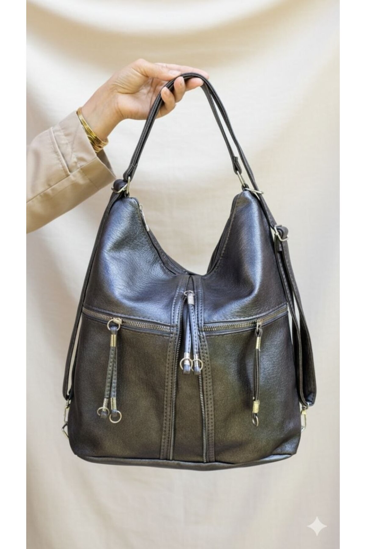Women's Soft Leather Multi Compartment Oversized Backpack and Shoulder Bag (41x33 Cm)
