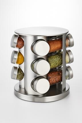 ZÜRİH COLLECTİON Dönerli Metal Yuvarlak Baharatlık Seti 12'Lİ Gümüş Renk