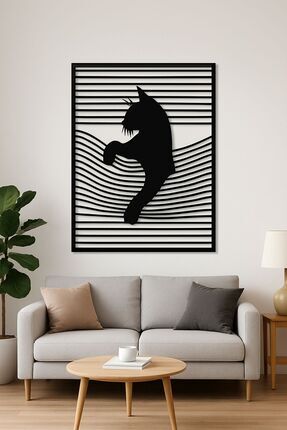 Ayaz Steel Art Minimalist Metal Kedi Duvar Dekoru Tablosu / Sallanan Kedi Sil...