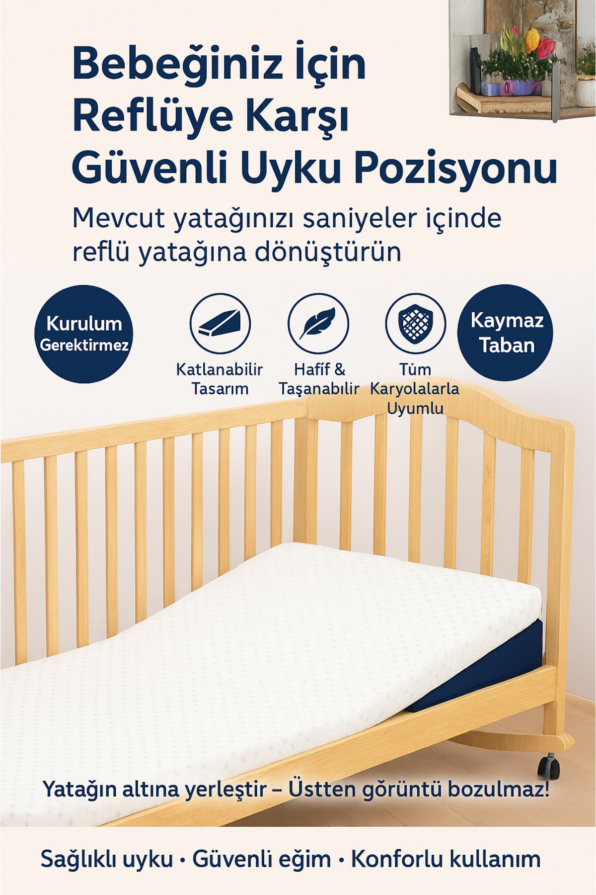 SABY 15° Açılı Modüler Bebek Reflü Yatağı – Aloevera Kumaş – 4’ü 1 Arada – Yıkanabilir Kılıf fotoğrafı 3 (önizleme)