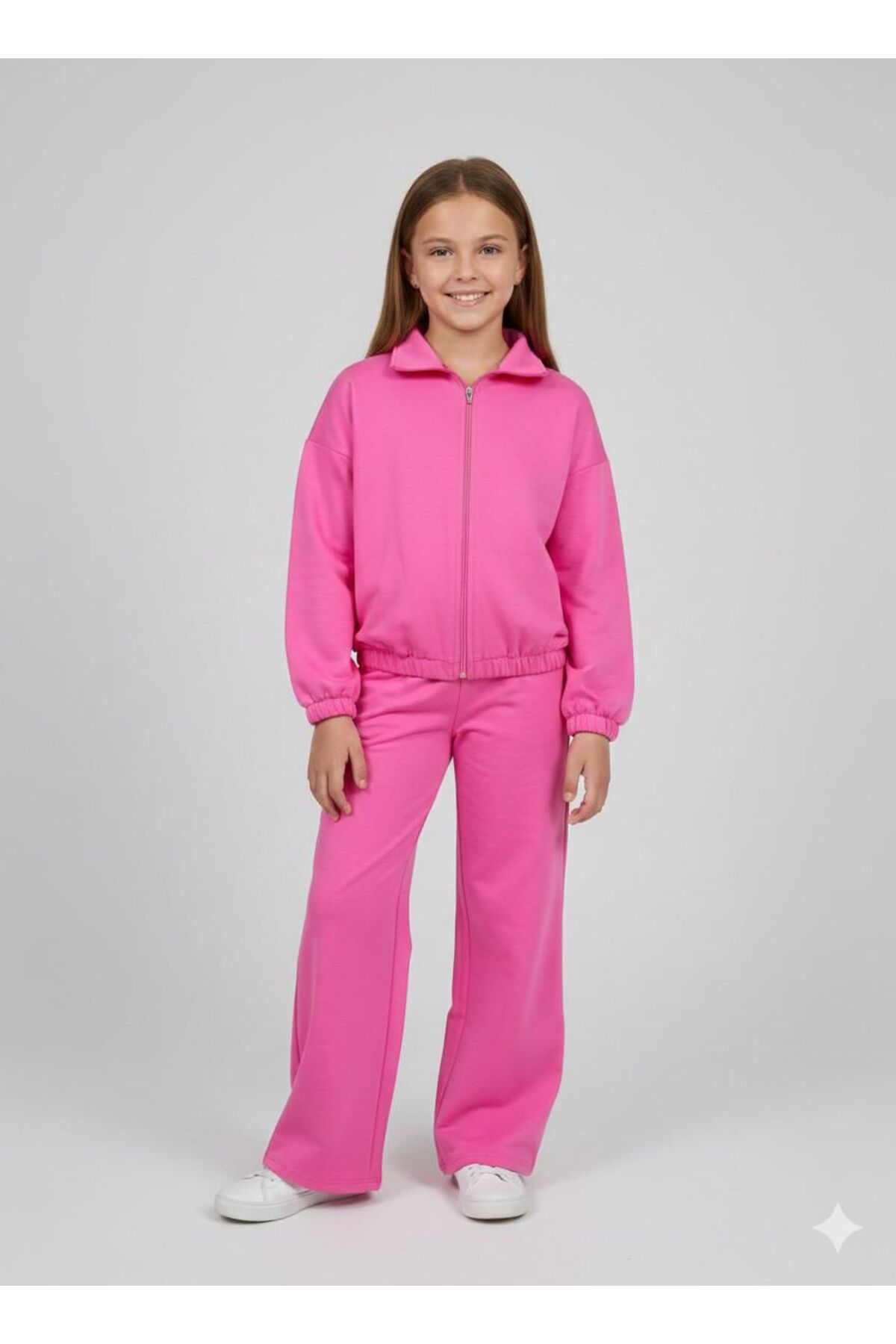 Girls Zipper Pink Bottom Top Tracksuit