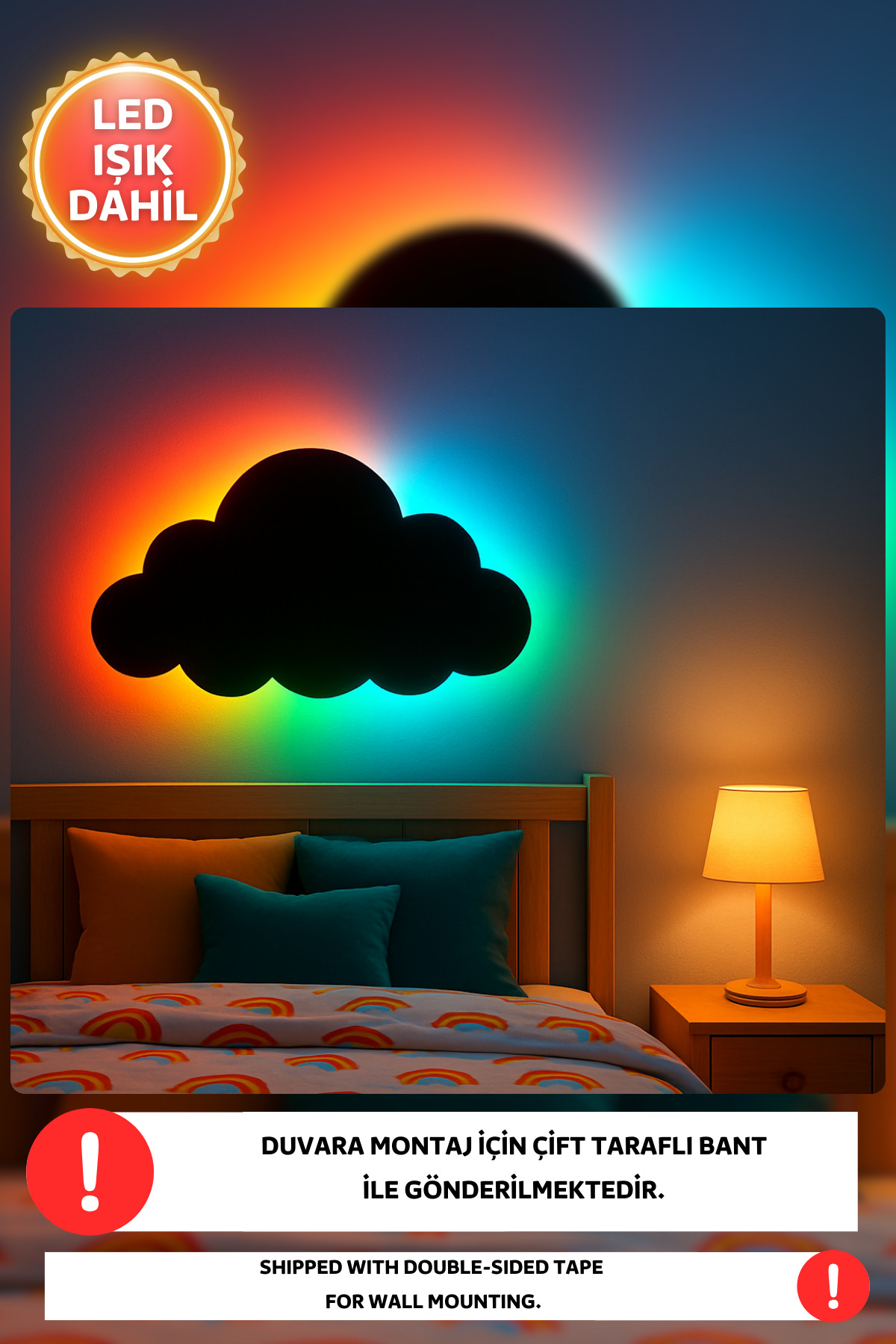 Dekorvin 1 Adet Bulut RGB Gece Işıklı Ay Lambası Bebek Çocuk Odası Duvar Dekorasyonu Aydınlatma Ahşap Lamba fotoğrafı 4 (önizleme)
