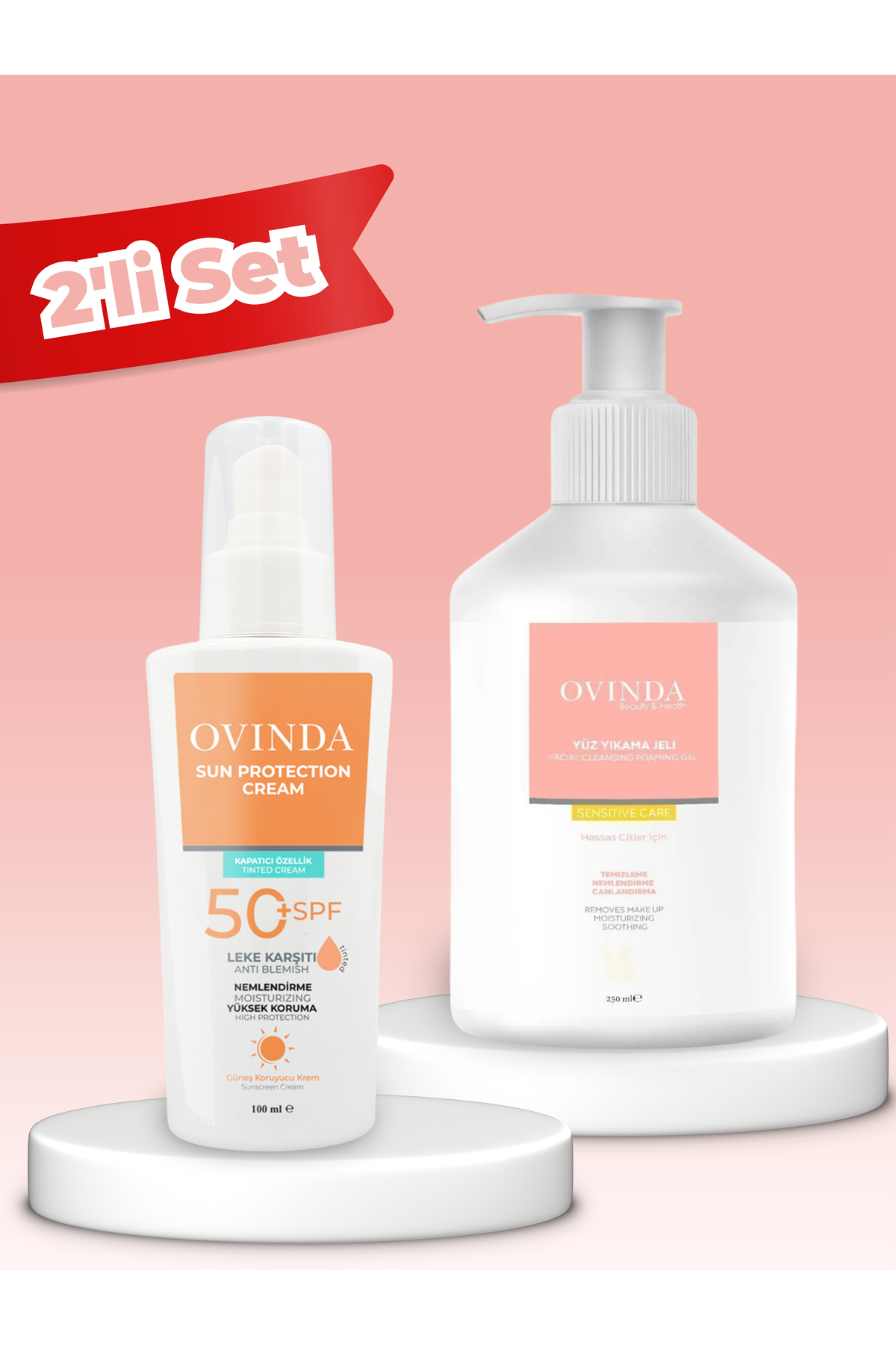 Ovinda Hassas Ciltler İçin Yüz Yıkama Jeli + SPF 50 Tinted Güneş Kremi — tintedyüzyıkama