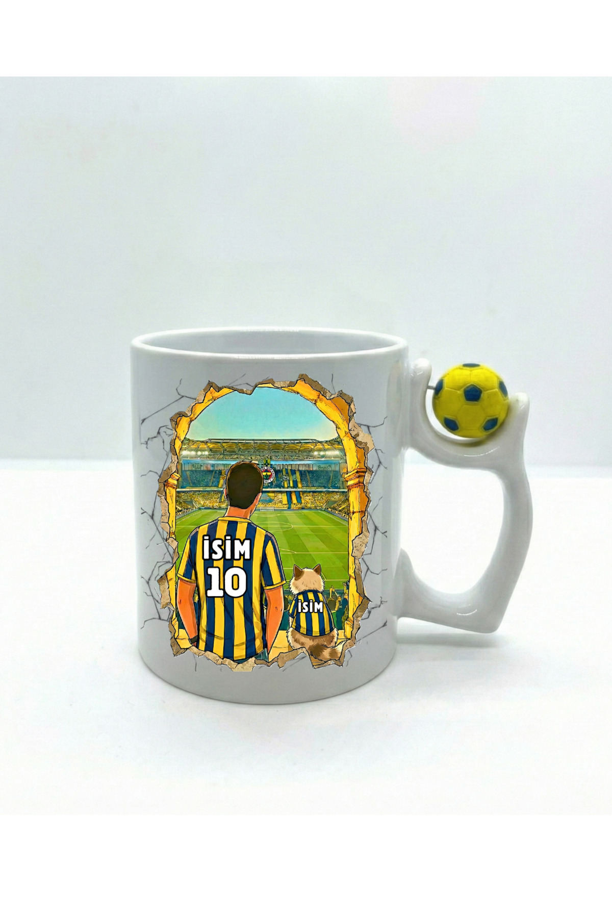 Personalized Mug with Yellow Navy Blue Cat Design Fan Mug Fenerbahçe Mug