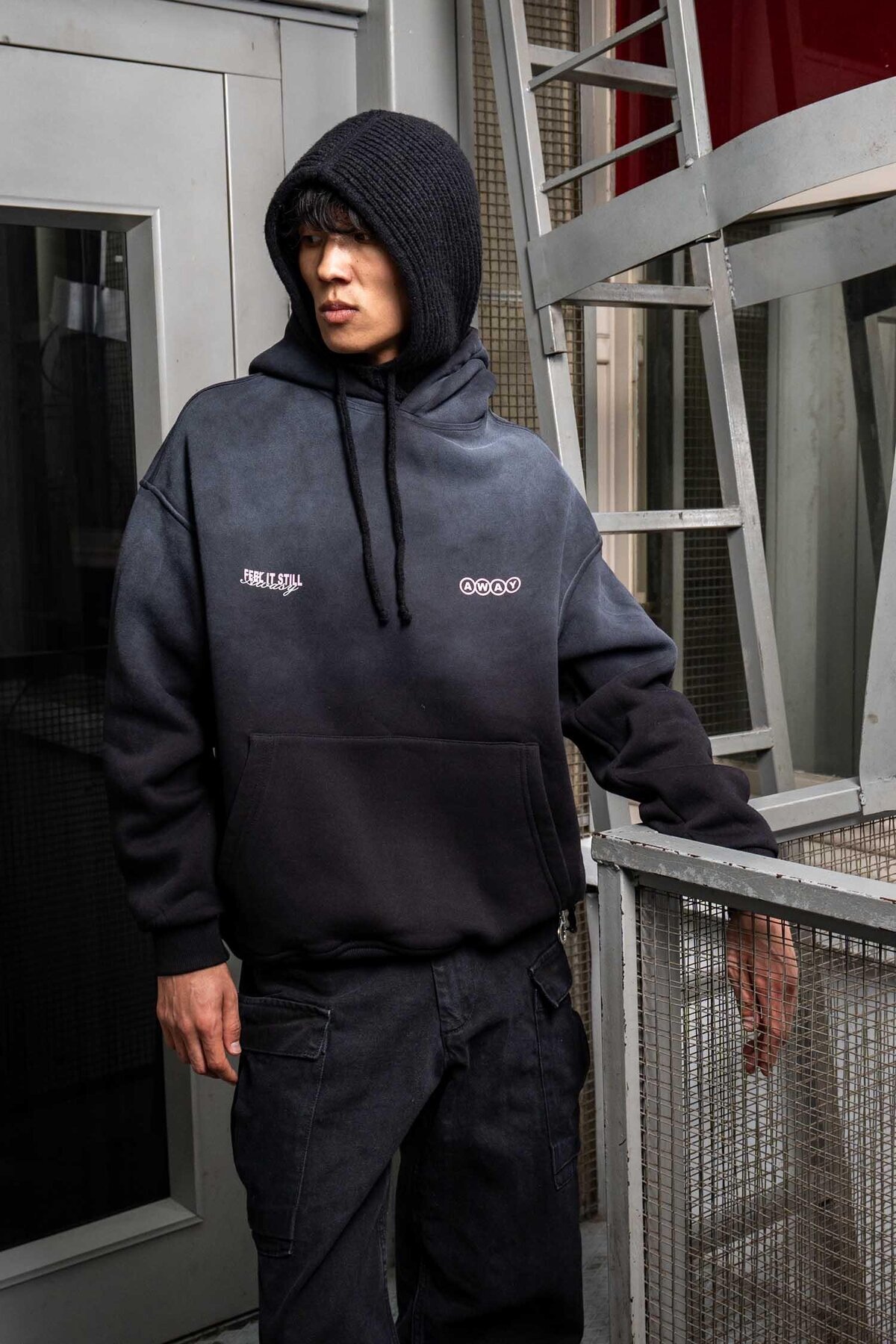 ablukaonline Men's Oversized Printed Washable Hooded Hoodie Black