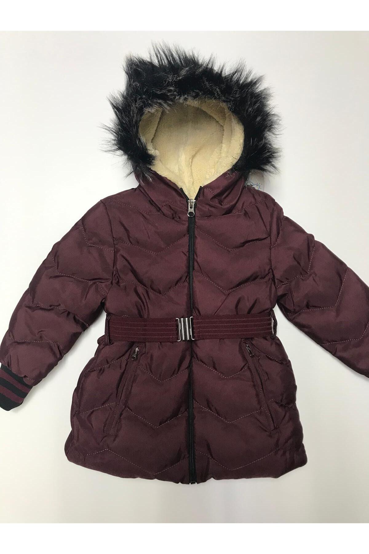 Baby Slon Kids Clup Kışlık fermuarlı kapüşonlu belden kemerli welsoft astarlı su ve rüzgar geçirmez kız bebek çocuk mont fotoğrafı 2 (önizleme)