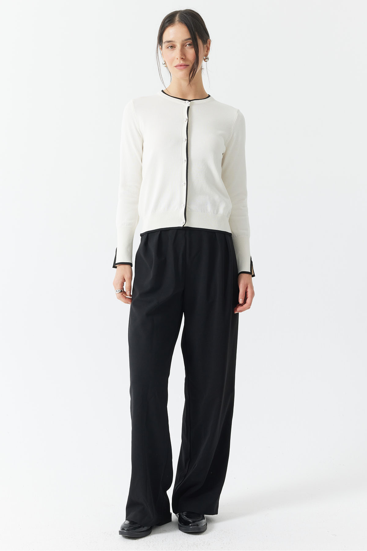 PAULMARK  KADIN PİKE ÖRGÜ BANTLI BİSİKLET YAKA TRIKO HIRKA EM1197 - Görsel 6