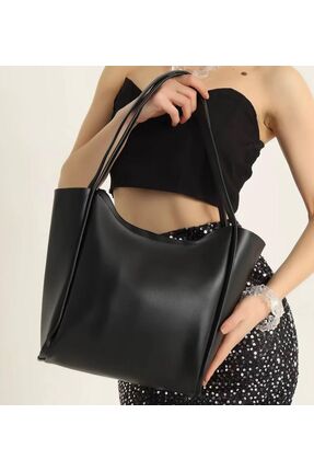 BUG STORE Siyah Kadın Tote Çanta – Modern ve Yapısal Omuz Çantası