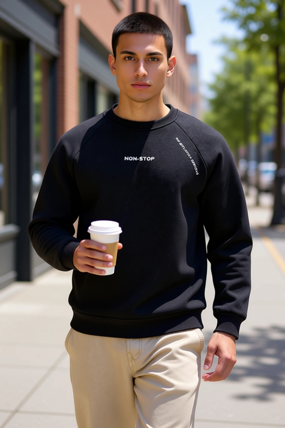 Erkek Bisiklet Yaka Reglan Kol Slogan Baskılı Regular Kalıp Sweatshirt Fonksiyonel Estetik