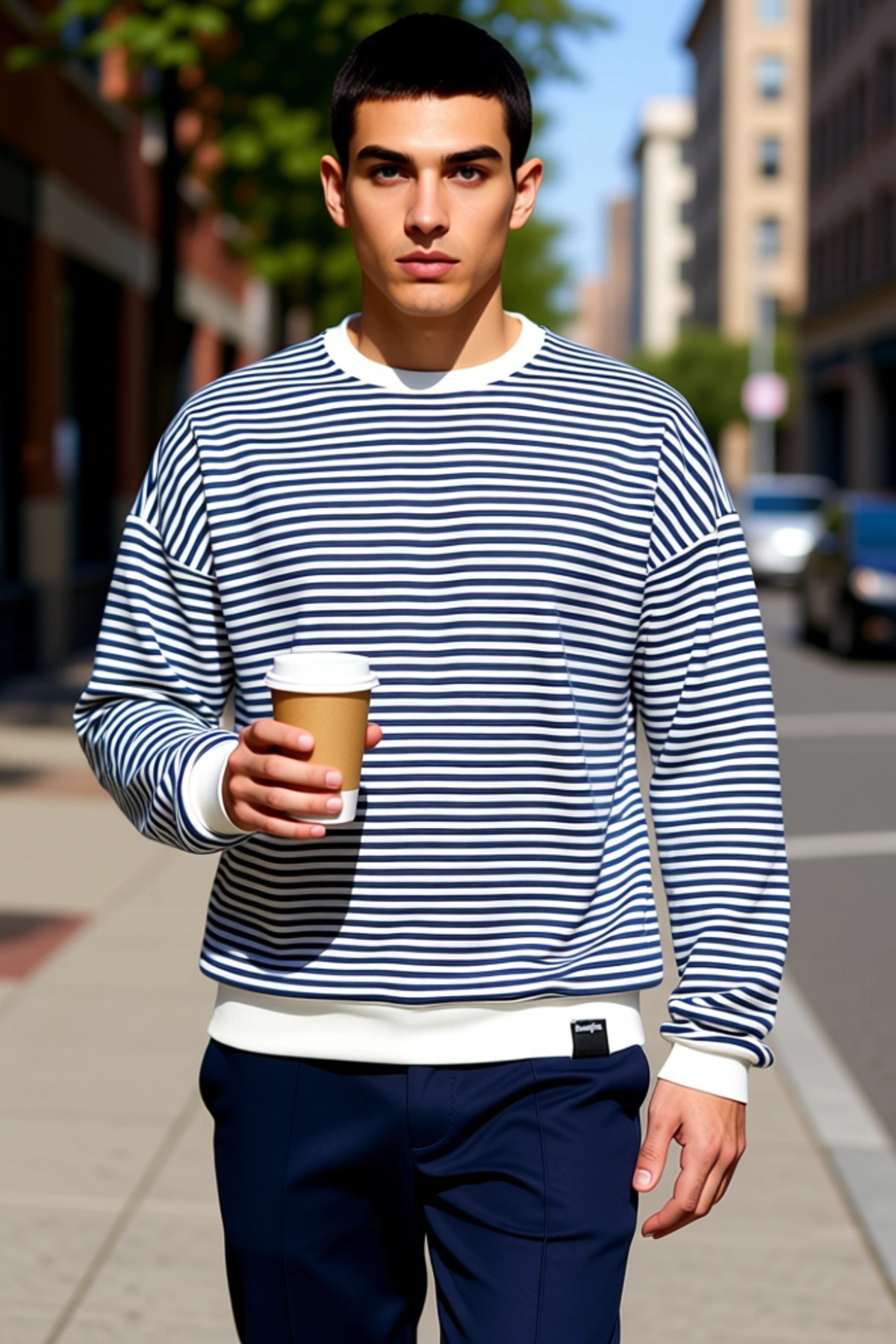 Erkek Bisiklet Yaka Standart Kol Çizgili Oversize Sweatshirt Fonksiyonel Dayanıklı Estetik