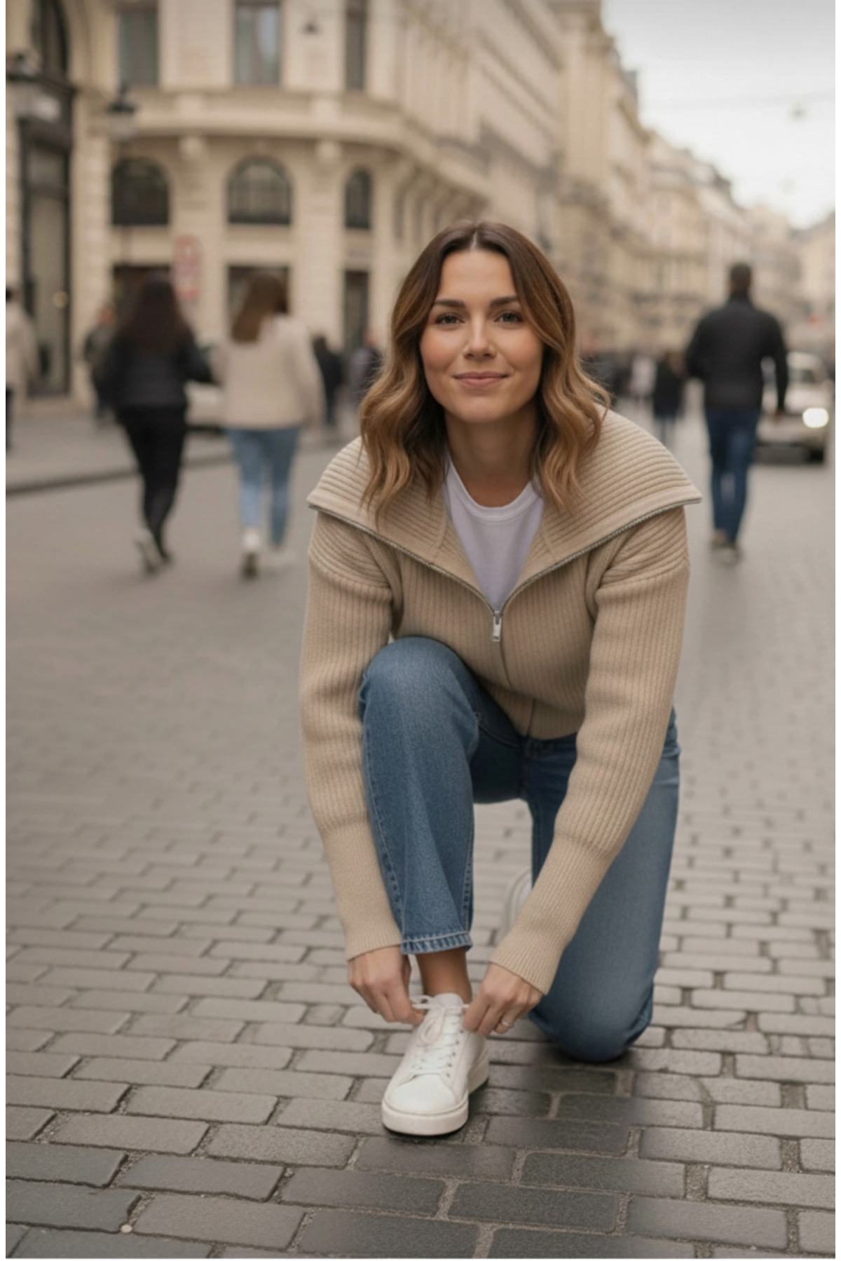 K-ODEA BUTİK  Fermuarlı Bej Triko Kadın Hırka - Görsel 3