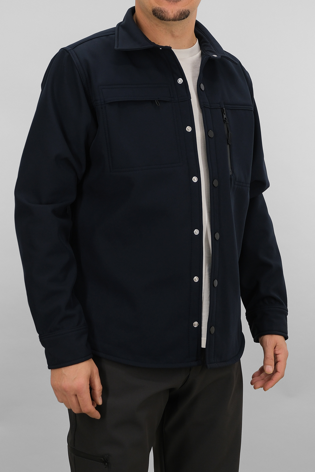Erkek Lacivert Slimfit Dar Kalıp Softshell Gömlek — سرمه‌ای SW-16858 — تصویر 7 از 8