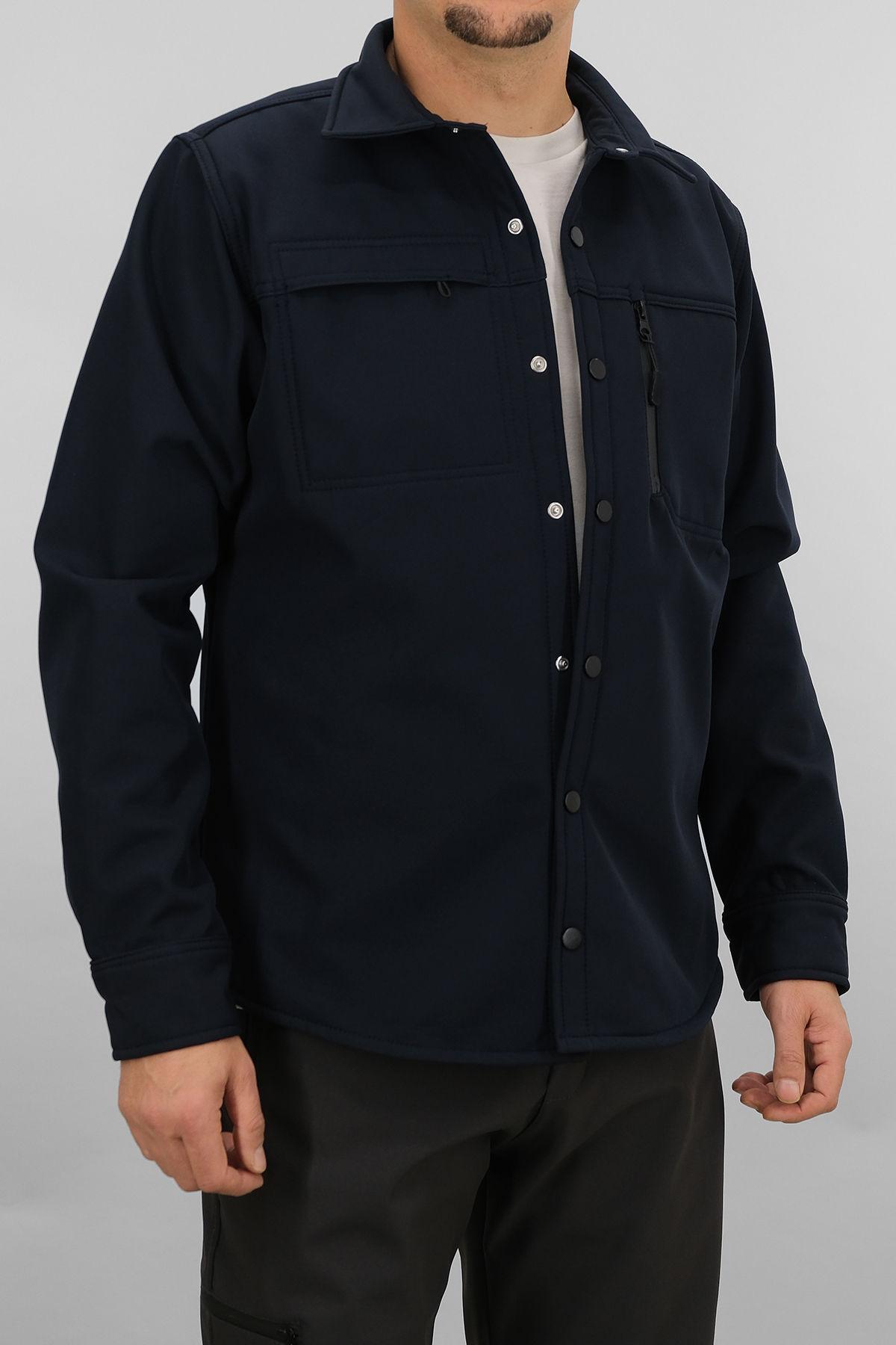 Erkek Lacivert Slimfit Dar Kalıp Softshell Gömlek — سرمه‌ای SW-16858 — تصویر 3 از 8