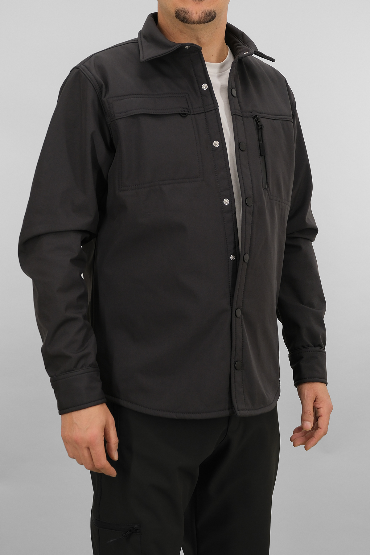 پیراهن مردانه Smoke Grey Slimfit Softshell — خاکستری SW-16858 — تصویر 3 از 7